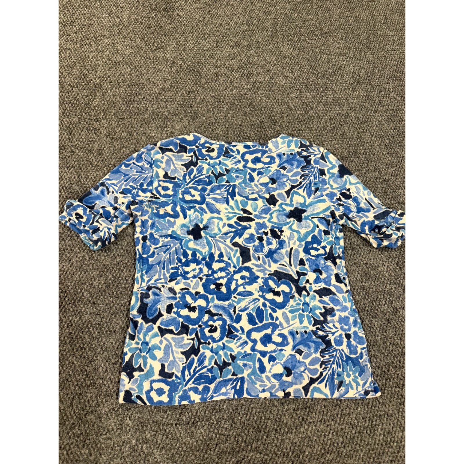 Ralph Lauren Lauren Ralph Lauren Blouse Womens L Blue Floral 3/4 Sleeve Lightweight Knit Cotton Shirt Regular Fit Womens Size L / US 10 / IT 46 - 5 Thumbnail