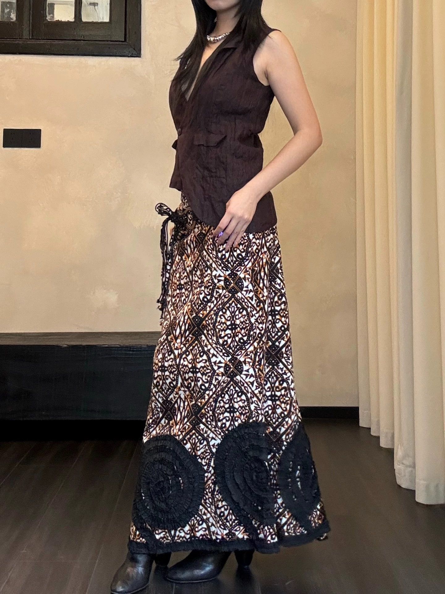 Other French Vintage Women's Fish Tail Skirt w/Belt Graphic Print Collage Size 26" / US 2 / IT 38 - 3 Thumbnail