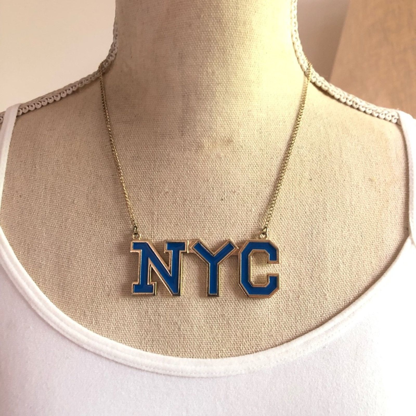 Jewelry Bold NYC blue enamel gold tone setting pendant with chain Size ONE SIZE - 3 Thumbnail