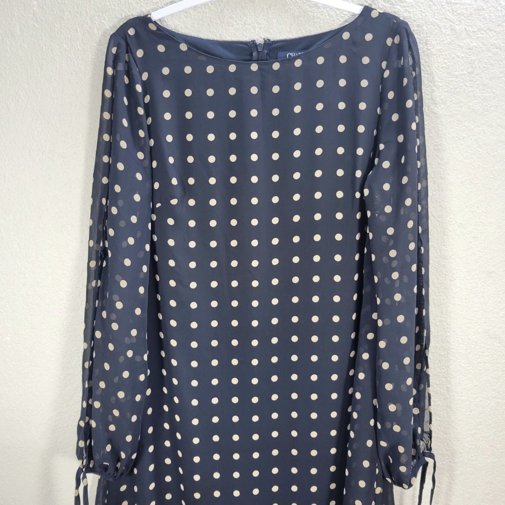 Chaps Chaps Blue Polka Dot Shift Dress Sheer Long Sleeve With Slit Formal Casual Sz 12 Size XL / US 12-14 / IT 48-50 - 4 Thumbnail
