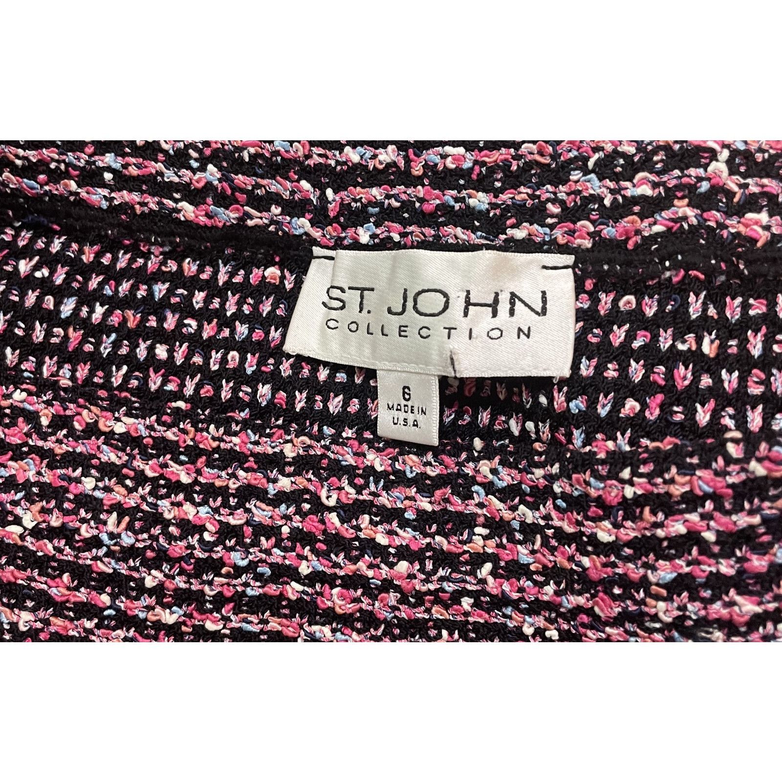 St. John St John Black Pink Multi Tweed Knit Skirt 6 Pencil Stripe Size 28" / US 6 / IT 42 - 6 Thumbnail