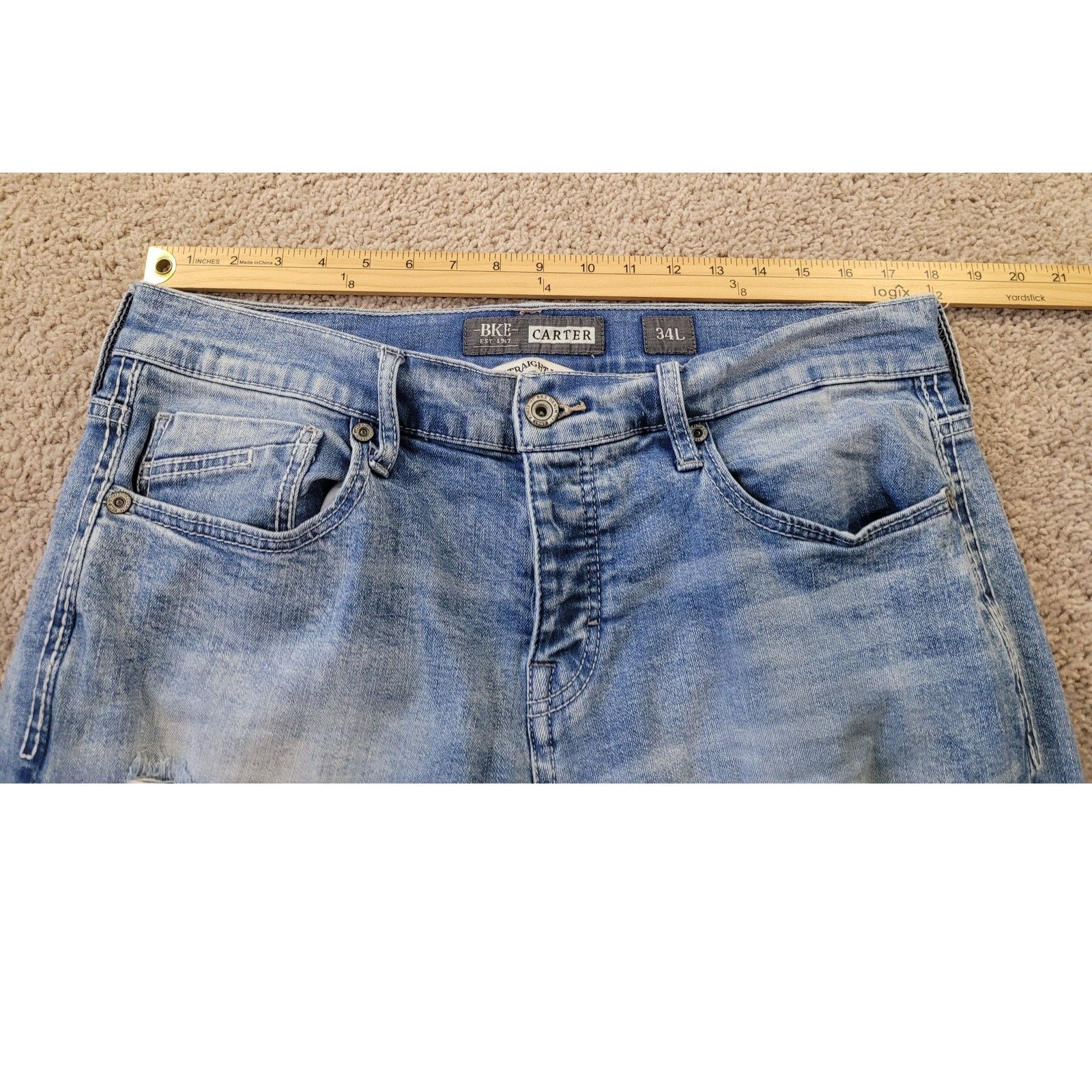 BKE BKE Carter Straight Leg Jeans 34L Distressed Button Fly EUC Size US 36 / EU 52 - 6 Thumbnail