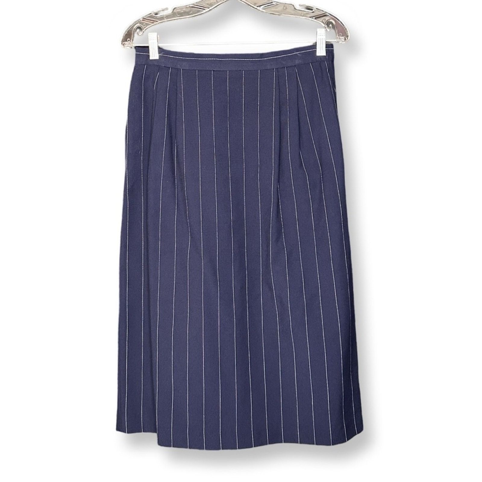 Evan Picone Navy Pinstripe Double-Breasted Blazer Suit Set Size L / US 10 / IT 46 - 5 Thumbnail