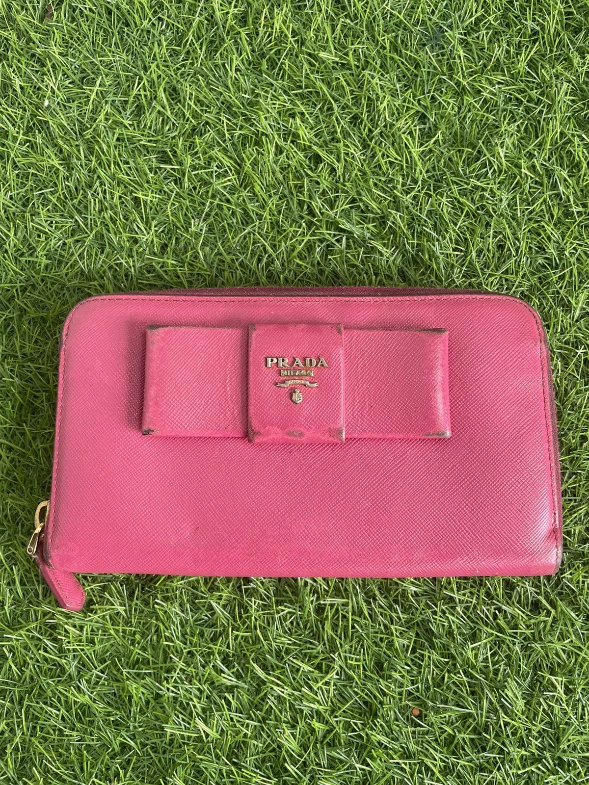 Prada PRADA Zip Around Long Wallet Fiocco Ribbon Saffiano Leather Size ONE SIZE - 1 Thumbnail