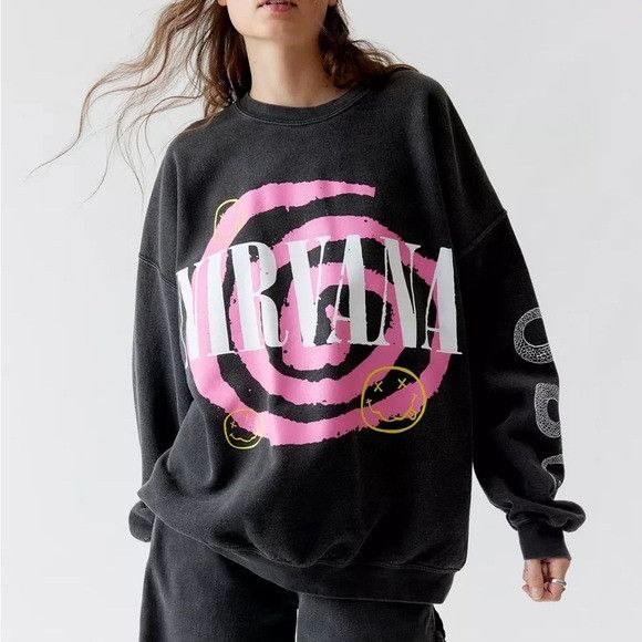 Band Tees × Nirvana Nirvana Helix Smile Oversized Crew Neck Sweatshirt Sz L/XL Size US XL / EU 56 / 4 - 1 Thumbnail