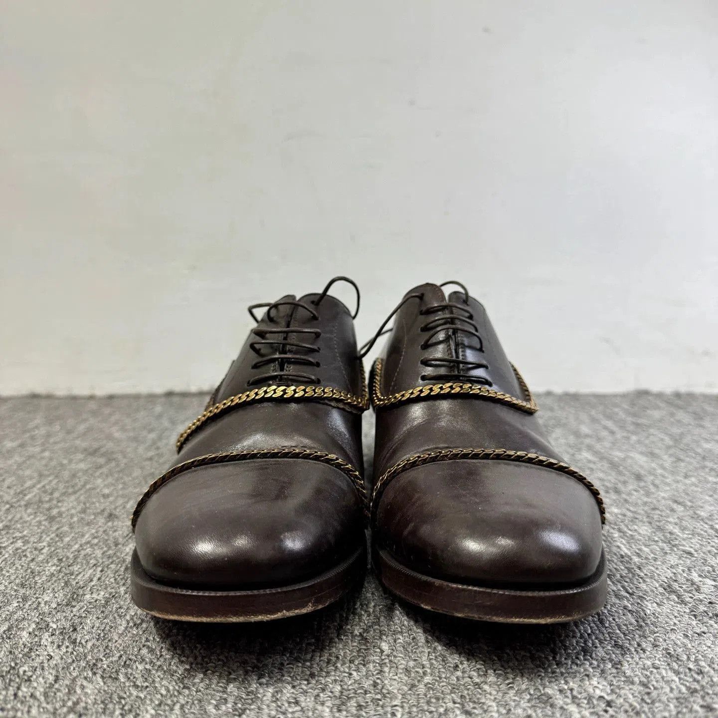 Christian Louboutin Black Leather Formal Shoes with Gold Chain Accents. Size US 7.5 / EU 40-41 - 2 Thumbnail