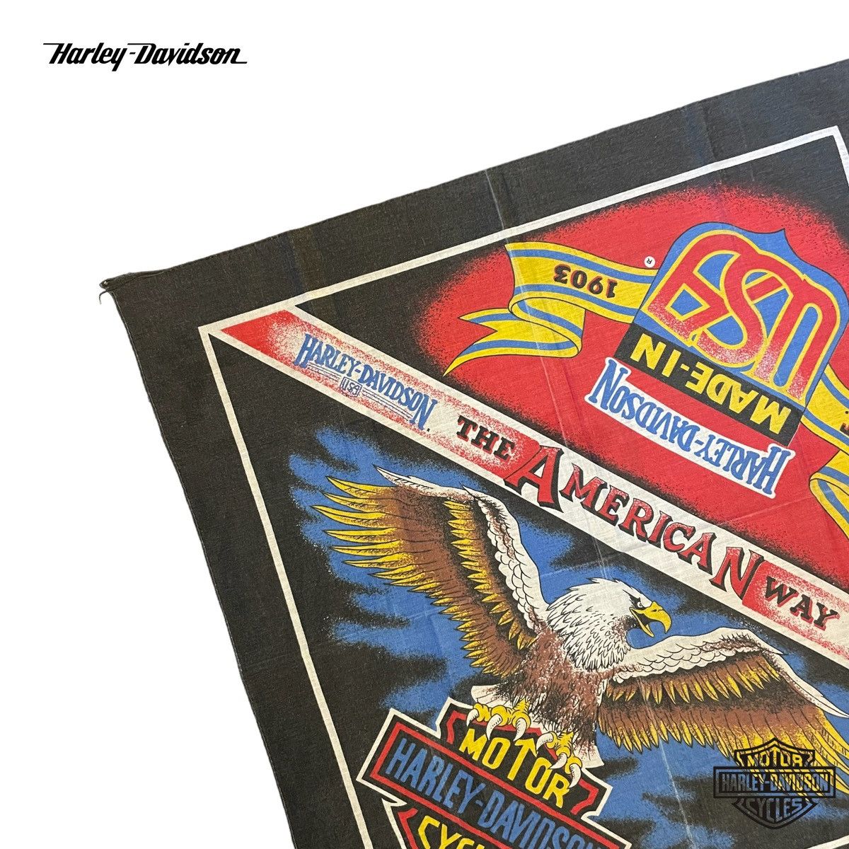 Harley Davidson × Vintage Vintage Harley Davidson Motorcycle Bandana 50/50 soft fabric, HDOLP logo "The American Way Made in USA" Eagle Size ONE SIZE - 4 Thumbnail