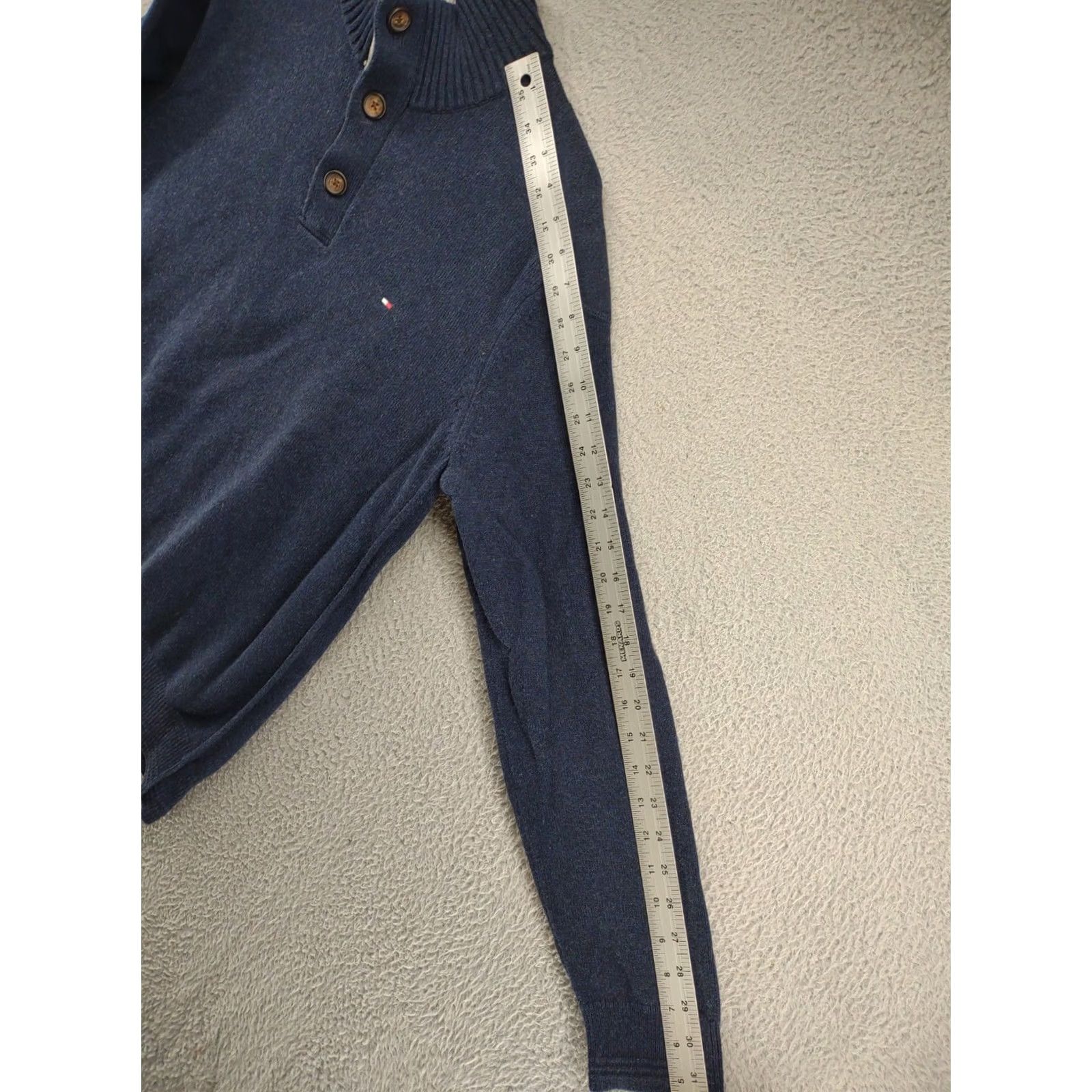 Tommy Hilfiger Tommy Hilfiger Men's Blue Knit Pullover 1/4 Button Elbow Patch Sweater SZ L Golf Buzzers? Size US L / EU 52-54 / 3 - 7 Thumbnail
