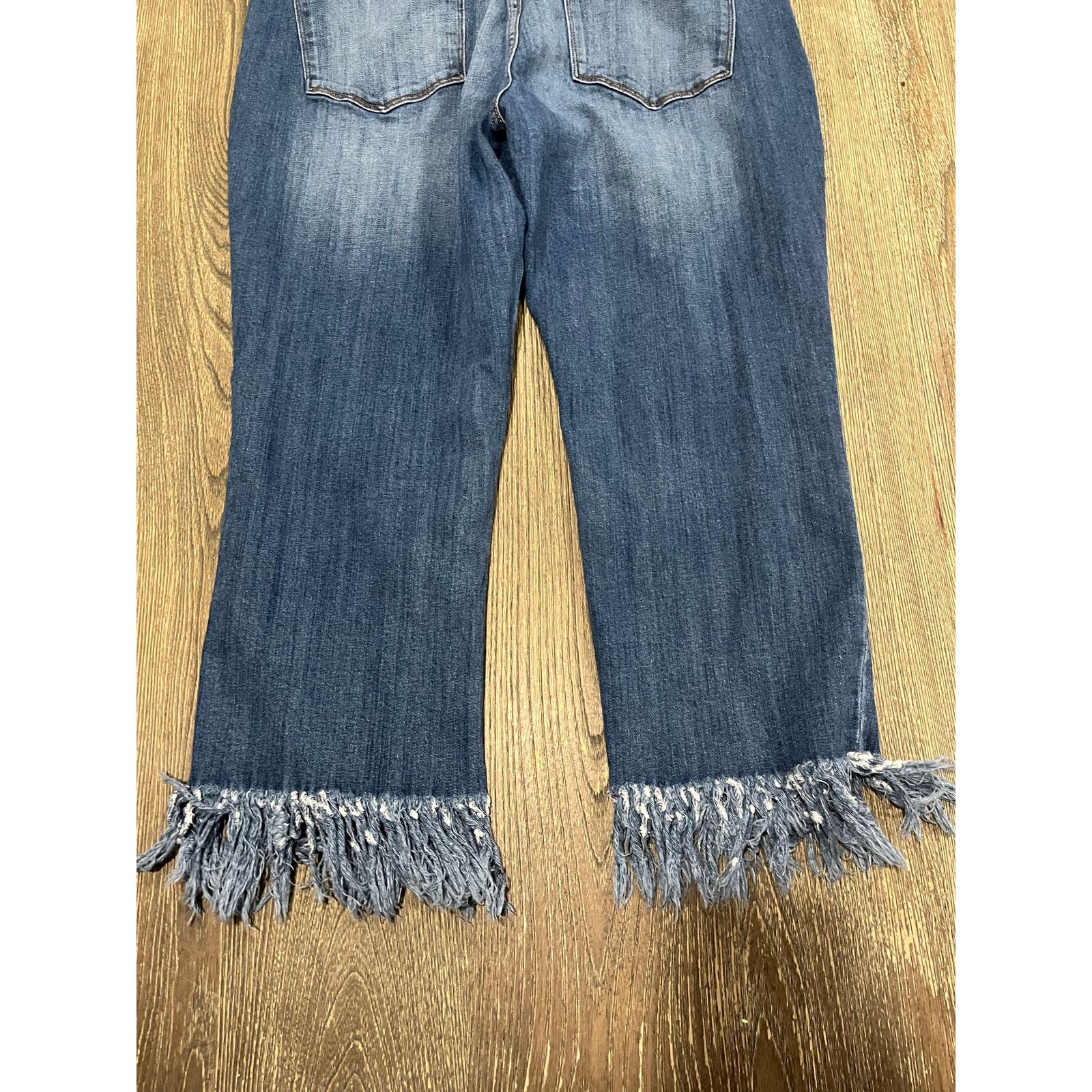 Judy Blue Judy Blue Cropped Fit Jeans Mid Rise Fringe Hem Blue 2XL Size 35" - 9 Thumbnail