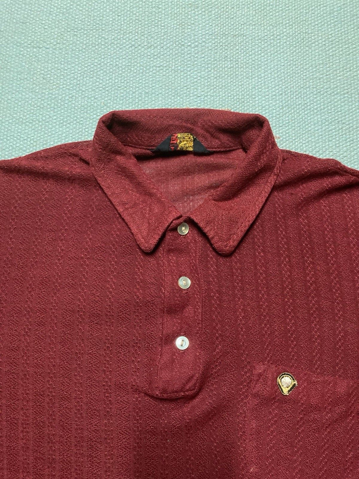 Vintage 1960s waffle knit polo shirt short sleeve maroon acrylic L Size US L / EU 52-54 / 3 - 4 Thumbnail