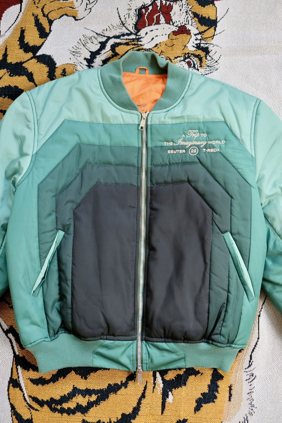 Designer T-REDX X BEUTER PSILOCYPE REVERSIBLE GREEN BOMBER JACKET Size US L / EU 52-54 / 3 - 9 Thumbnail