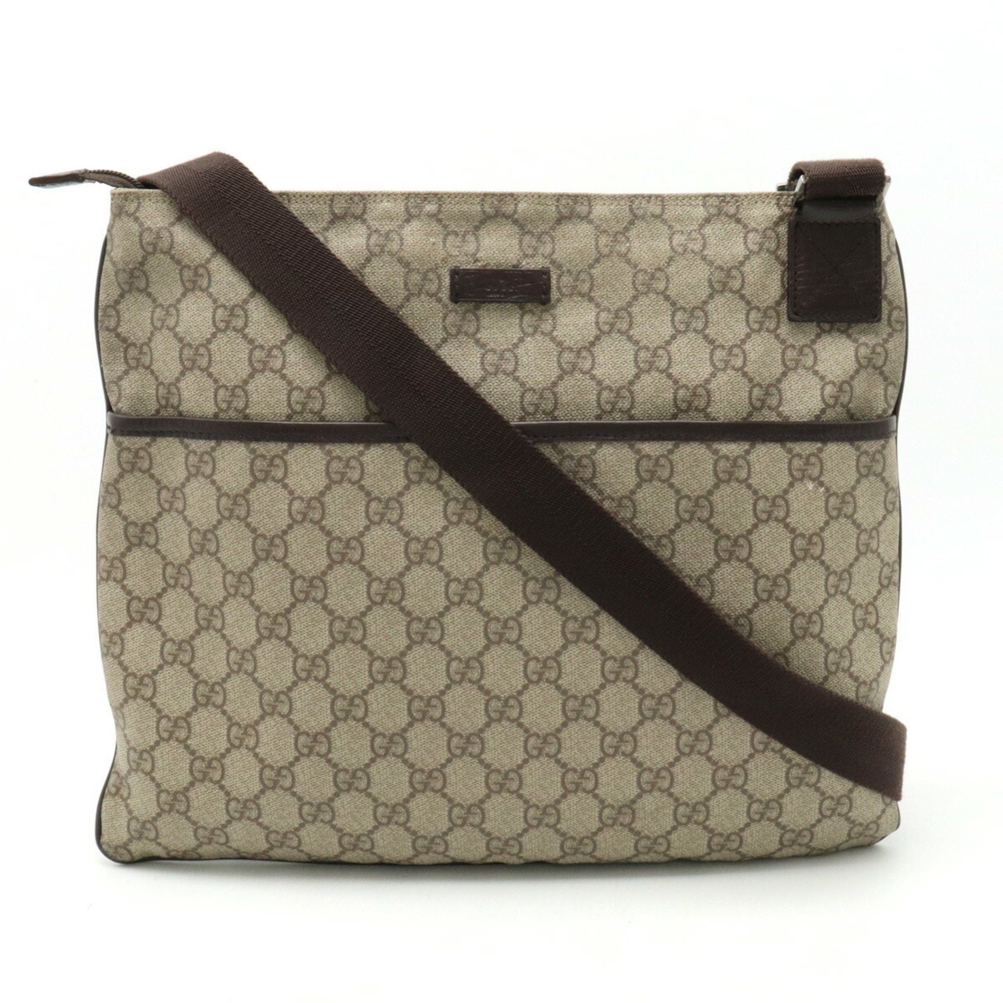 image of Gucci GG Supreme Plus Shoulder Bag Pvc Leather Beige Dark Brown 141198, Women's