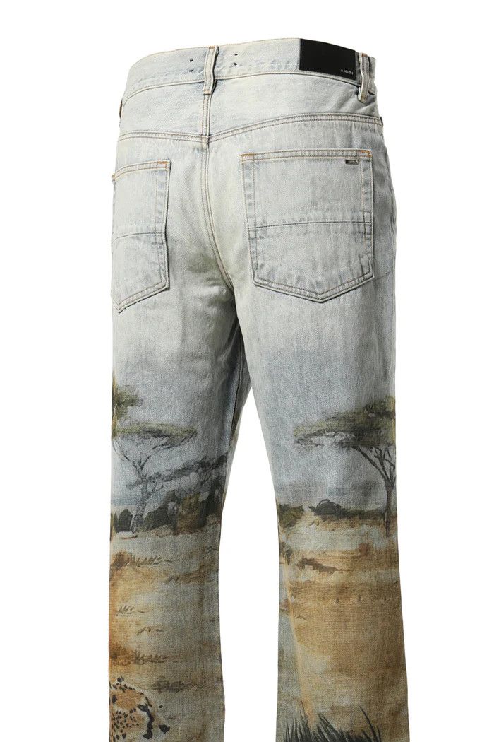 Amiri o1c11t2y0424 Printed Safari Straight Denim Jeans in Blue Size US 34 / EU 50 - 6 Thumbnail