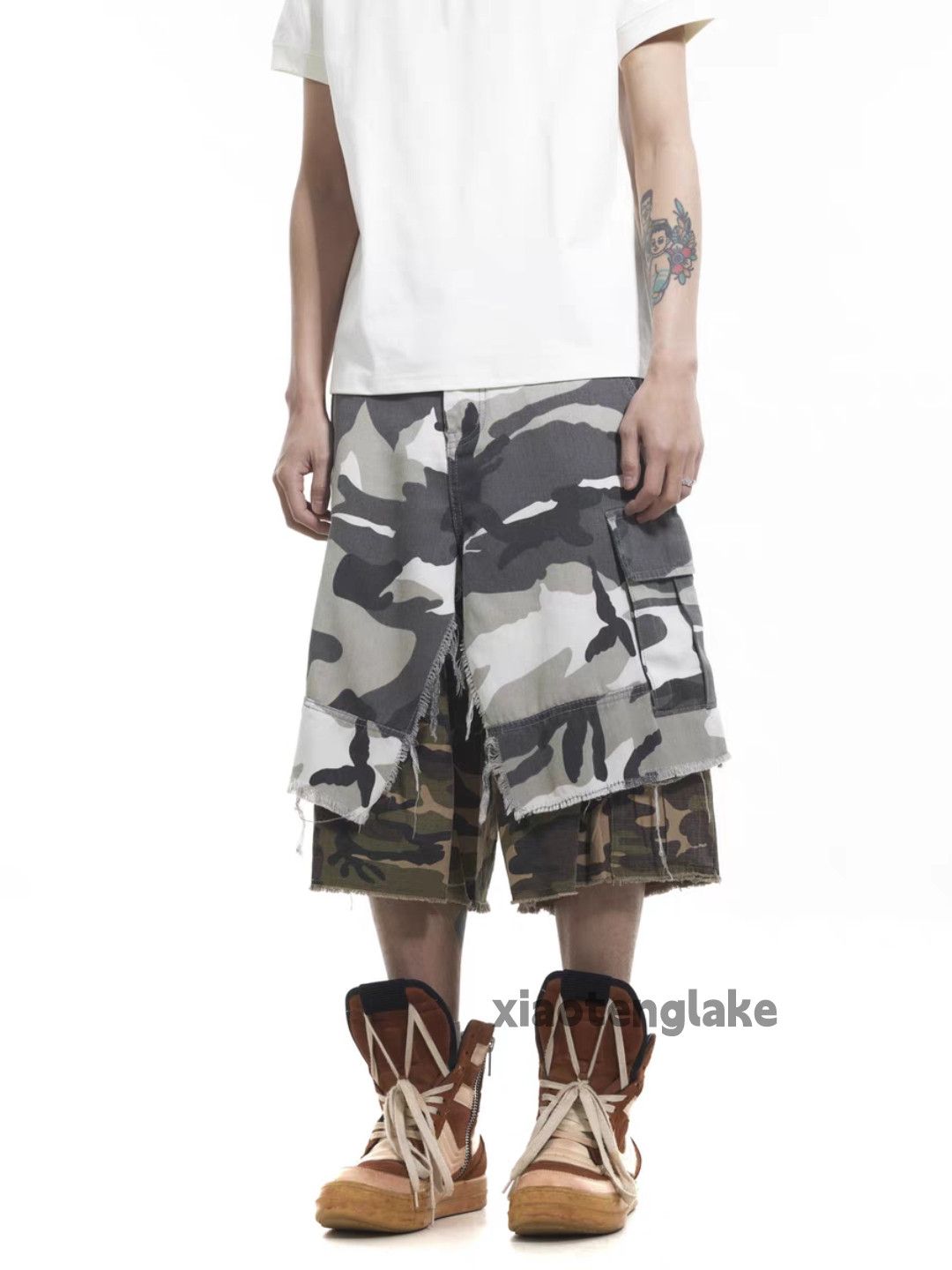 Designer Unisex utility loose baggy skate hiphop cargo camo shorts Size US 34 / EU 50 - 2 Thumbnail