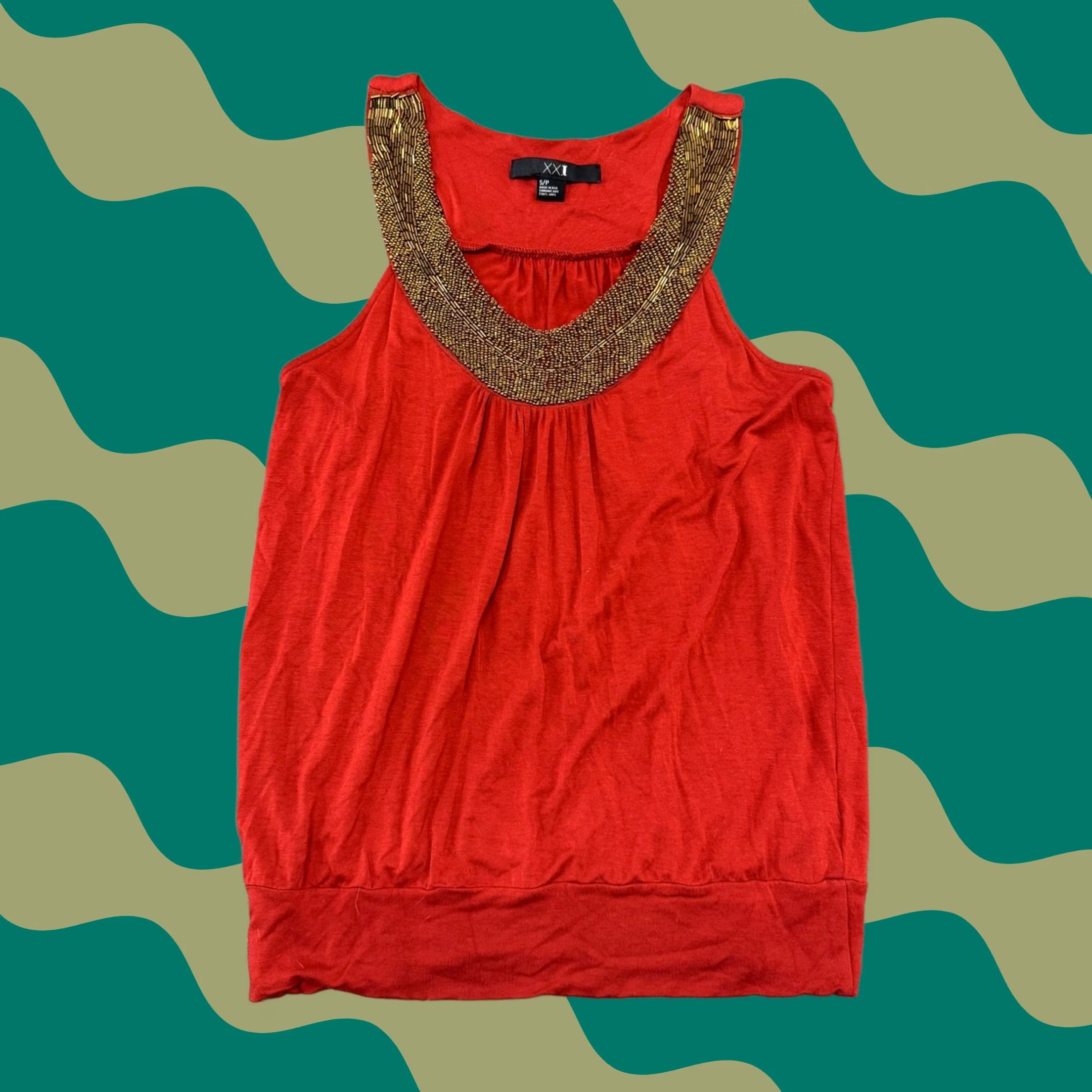 Forever 21 VINTAGE Forever 21 Halter Tank Top S Orange Embellished XXi Y2K Made in USA Womens Tank Top S Womens Size S / US 4 / IT 40 - 1 Thumbnail