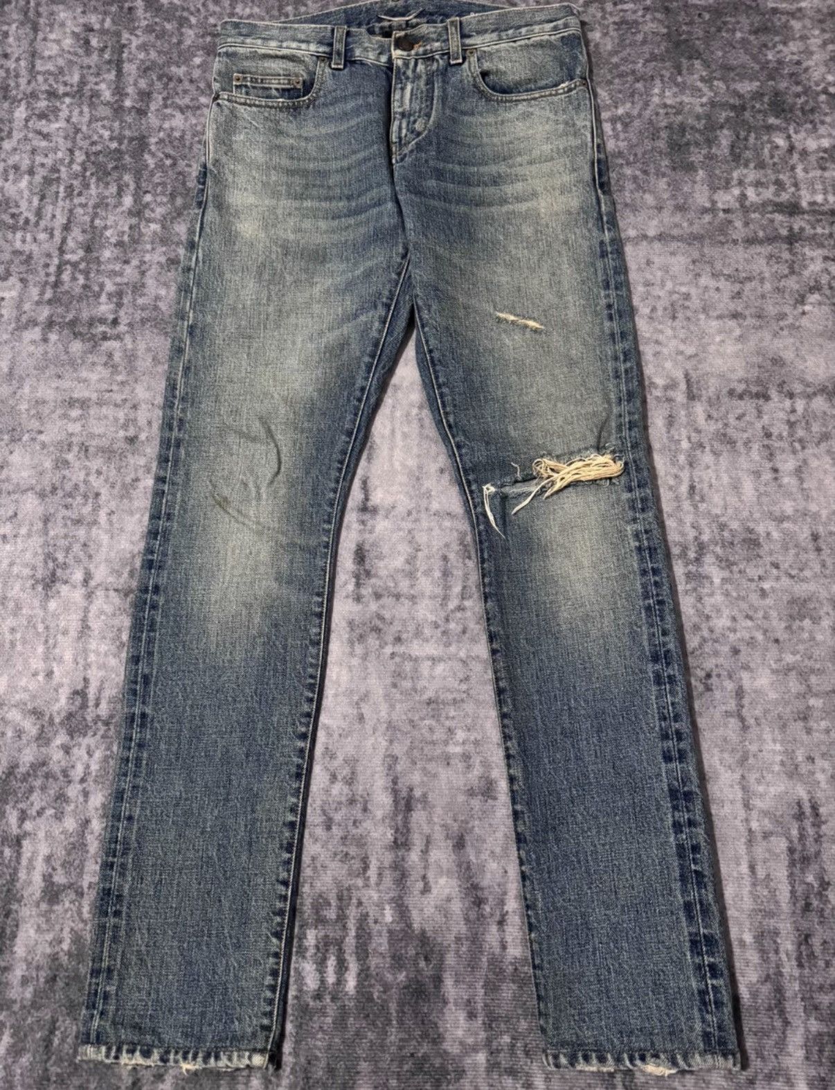 Saint Laurent Paris SLP 17SS "Cat Paw" Distressed Single-Slash Denim Jeans Size US 29 - 1 Thumbnail