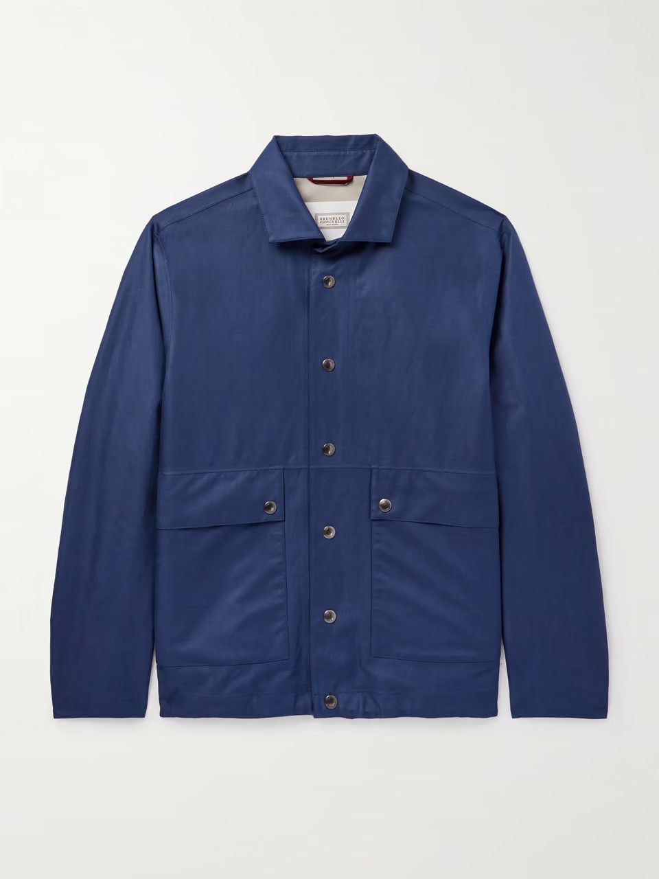 Brunello Cucinelli o1gr1nt0525 Linen & Silk Blend Windbreaker Jacket Dark Blue Size US L / EU 52-54 / 3 - 1 Thumbnail