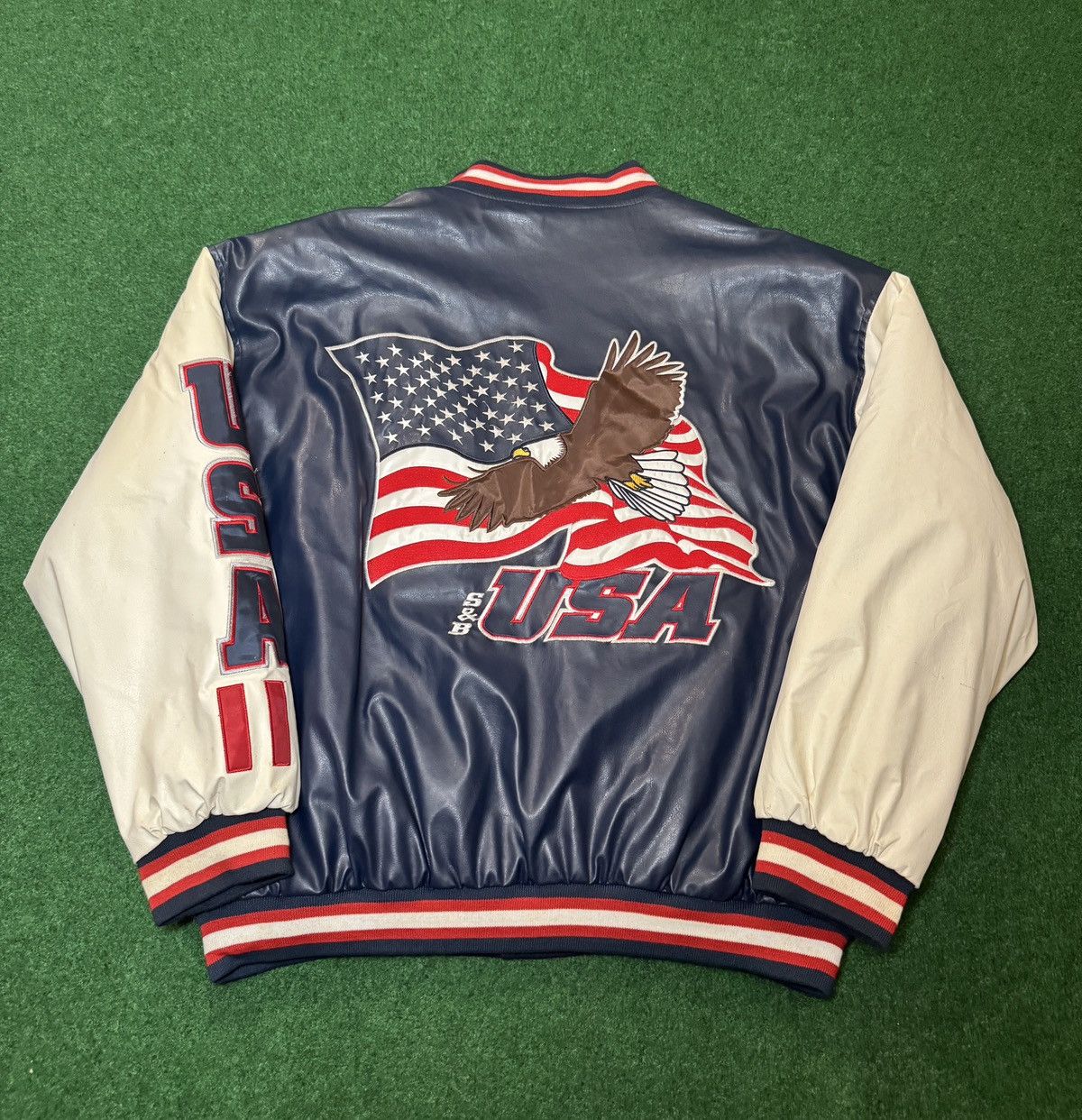 Y2K USA Bald Eagle American Flag XL Varsity Jacket