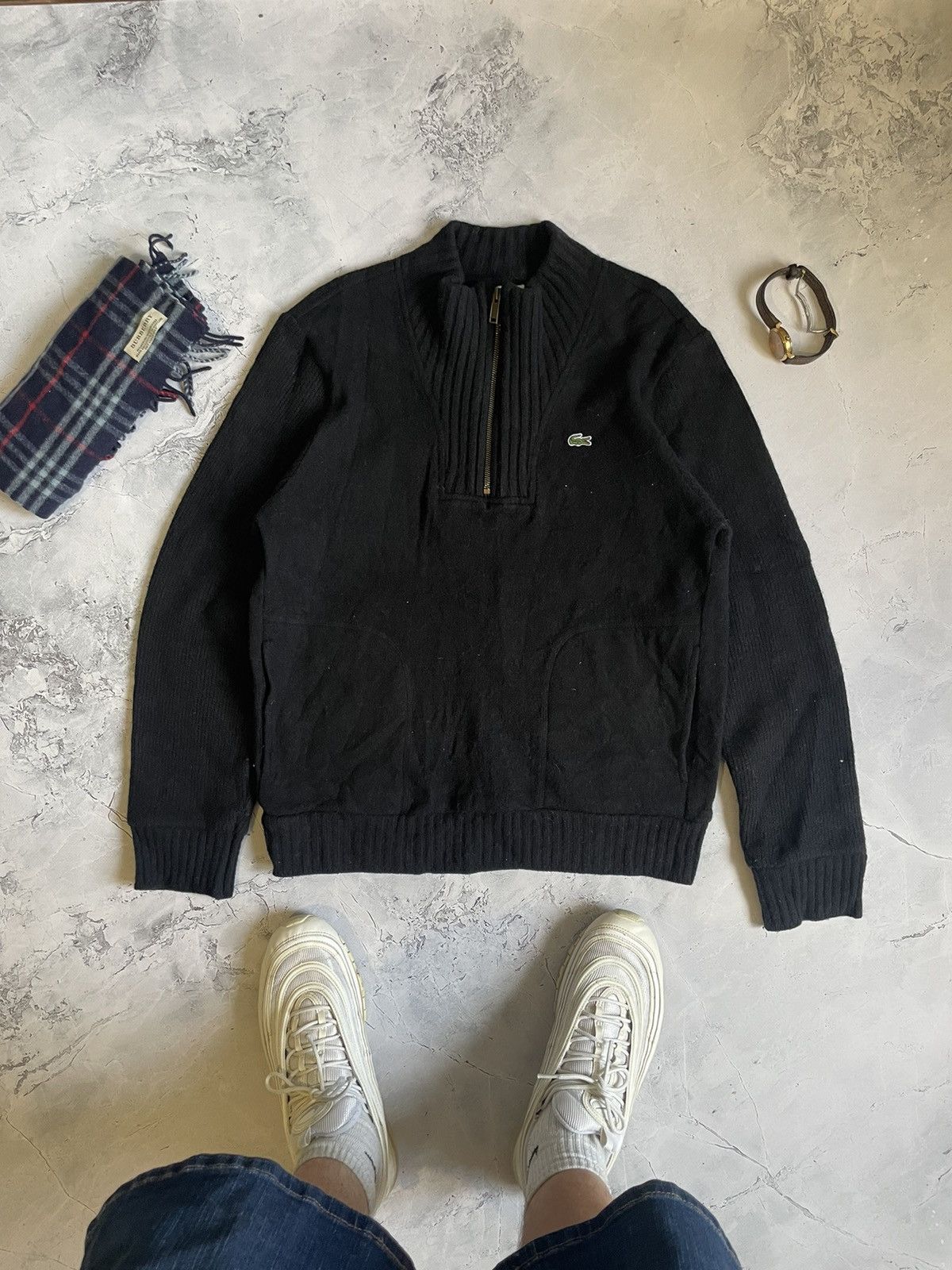 Lacoste × Vintage Lacoste Men’s Vintage Knitted Sweater 1/4 Zip Size US L / EU 52-54 / 3 - 1 Thumbnail