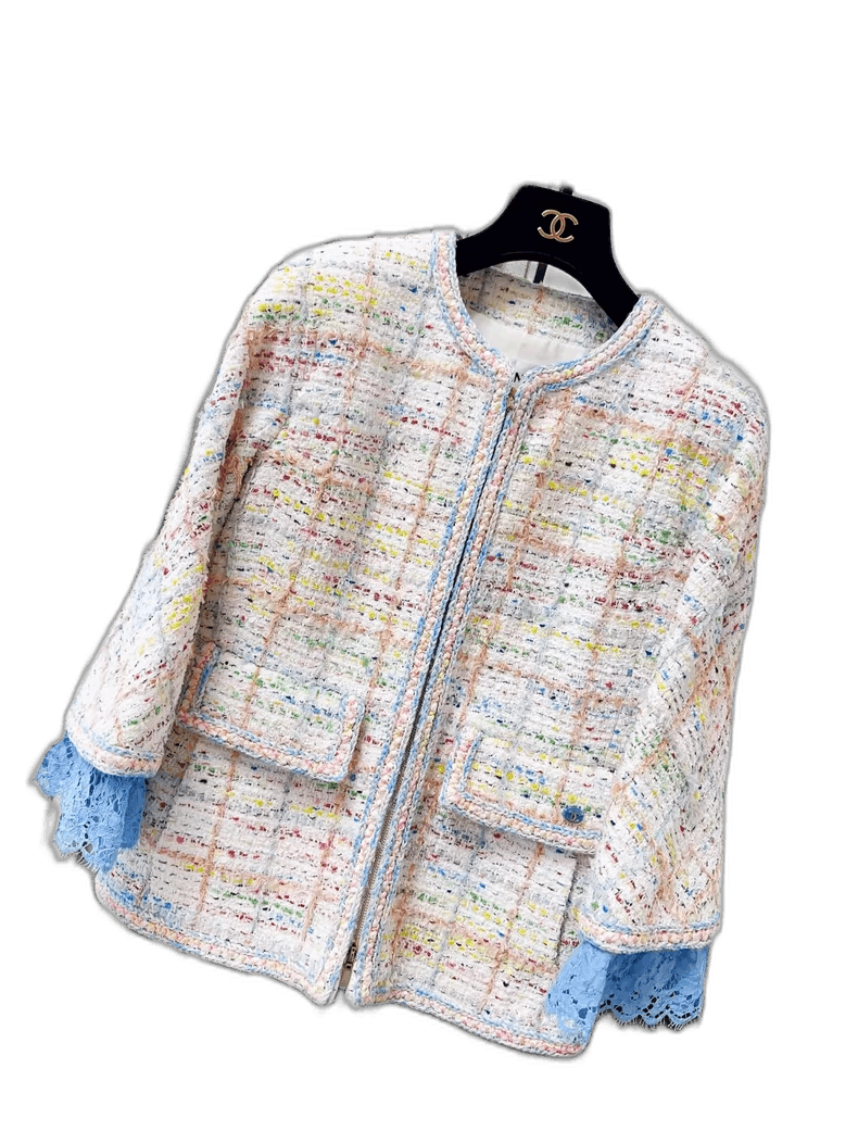 Chanel Chanel 19s Colorful Tweed Jacket with Lace Sleeves Size S / US 4 / IT 40 - 1 Thumbnail