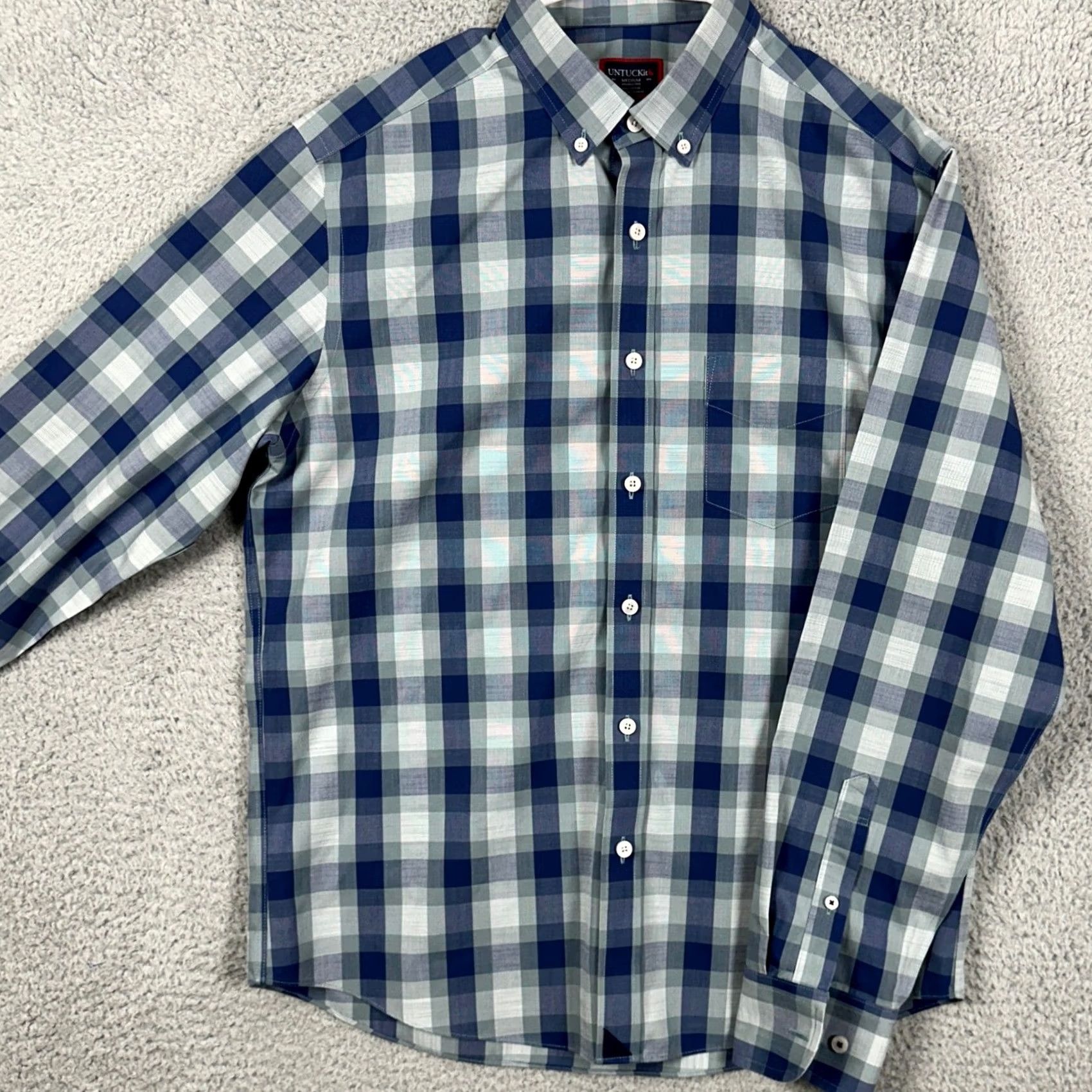UNTUCKit UNTUCKit Shirt Button Down Mens M Blue Gray Check Wrinkle Free Long Sleeve Button-Up Regular Fit Cardinal Blue? Size US M / EU 48-50 / 2 - 2 Thumbnail