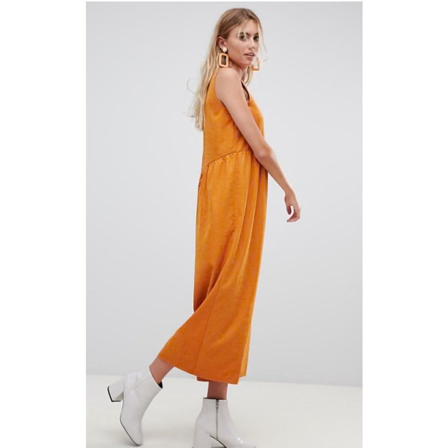 Asos ASOS Minimal Jumpsuit Ruching Detail Keyhole Back Mustard, 2 Size 26" / US 2 / IT 38 - 2 Thumbnail