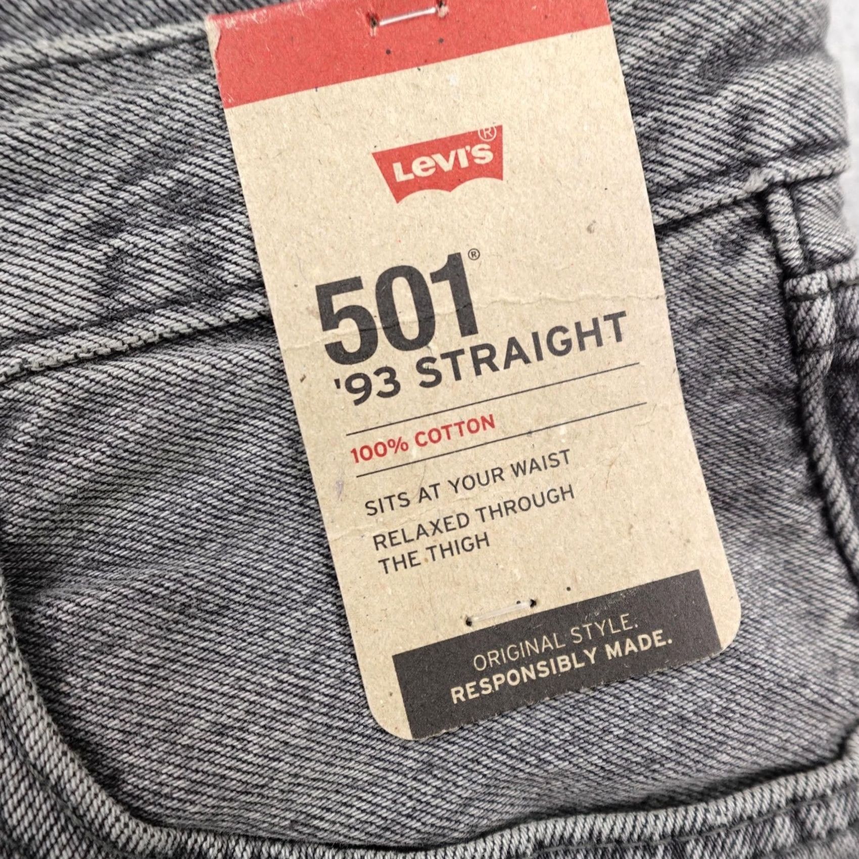 Levi's Levis Jeans Mens 34x32 Gray Denim 501 93 Straight Button Fly Distressed NEW Size US 34 / EU 50 - 4 Thumbnail