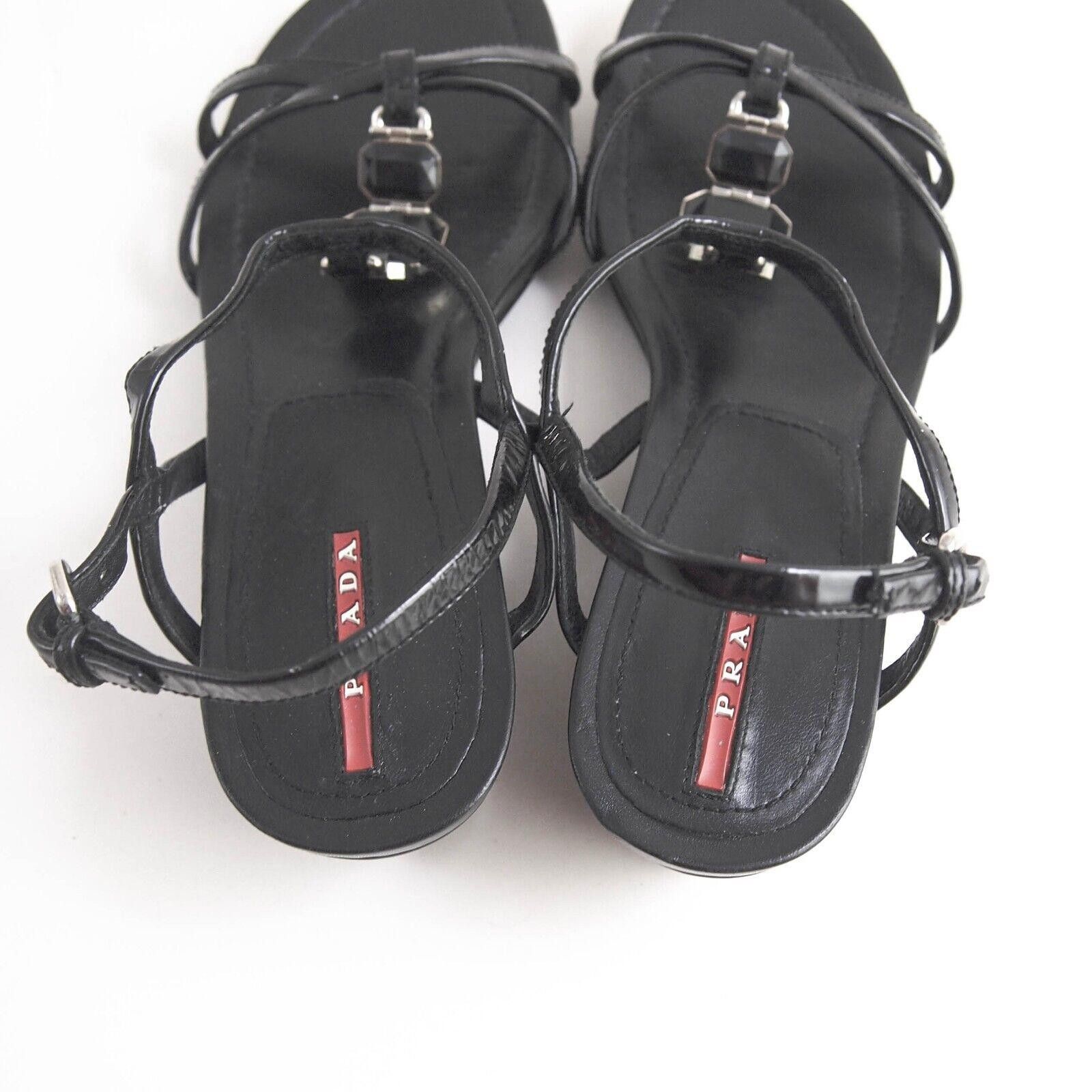 Prada Prada Sandals Black Rhinestones Pat Leather US 8.5 EU 38.5 Size US 8.5 / IT 38.5 - 9 Thumbnail