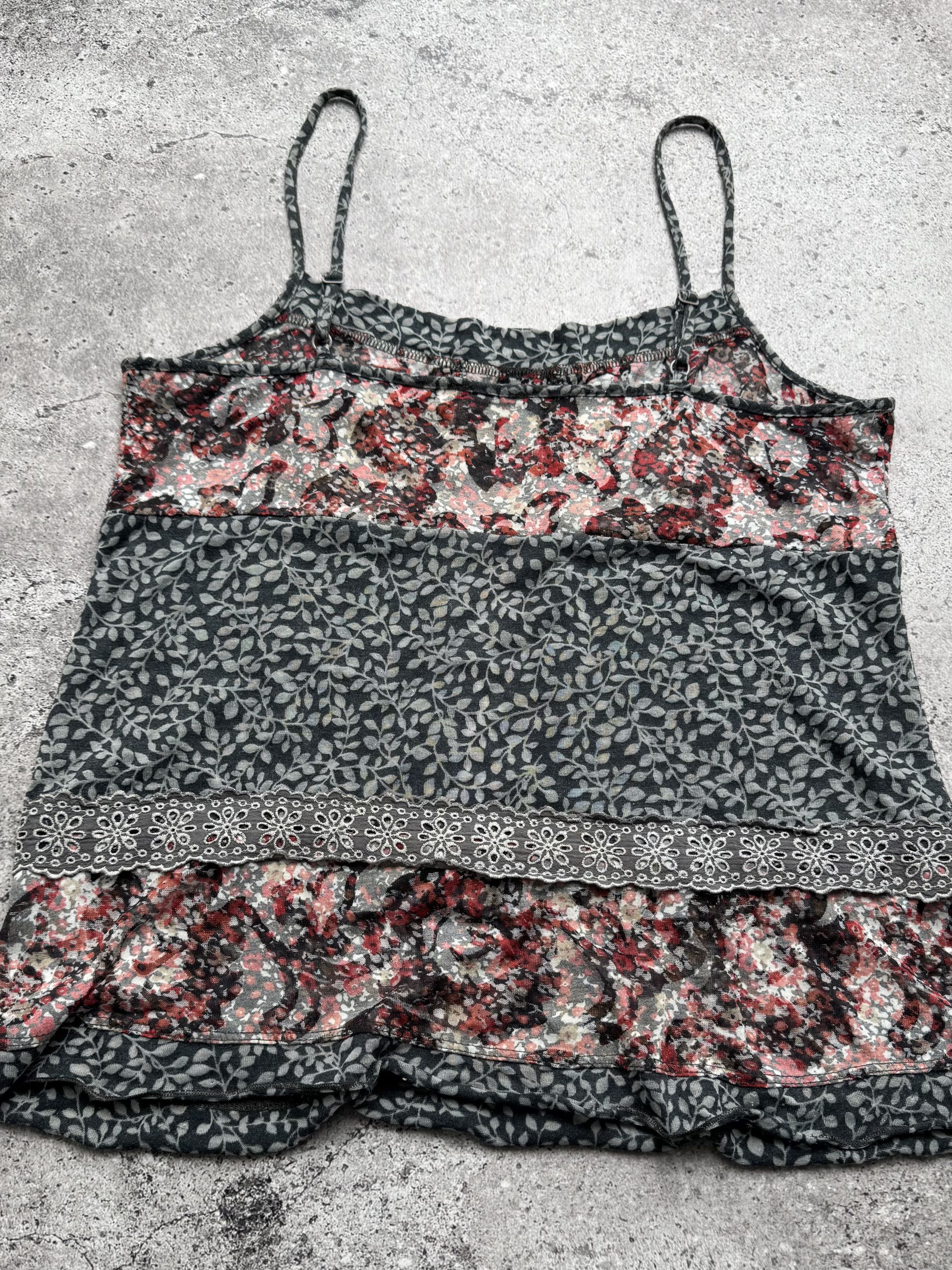 Vintage Y2K Floral Cami Top Boho Lace Trim Patchwork Strappy (E8) Size S / US 4 / IT 40 - 4 Thumbnail