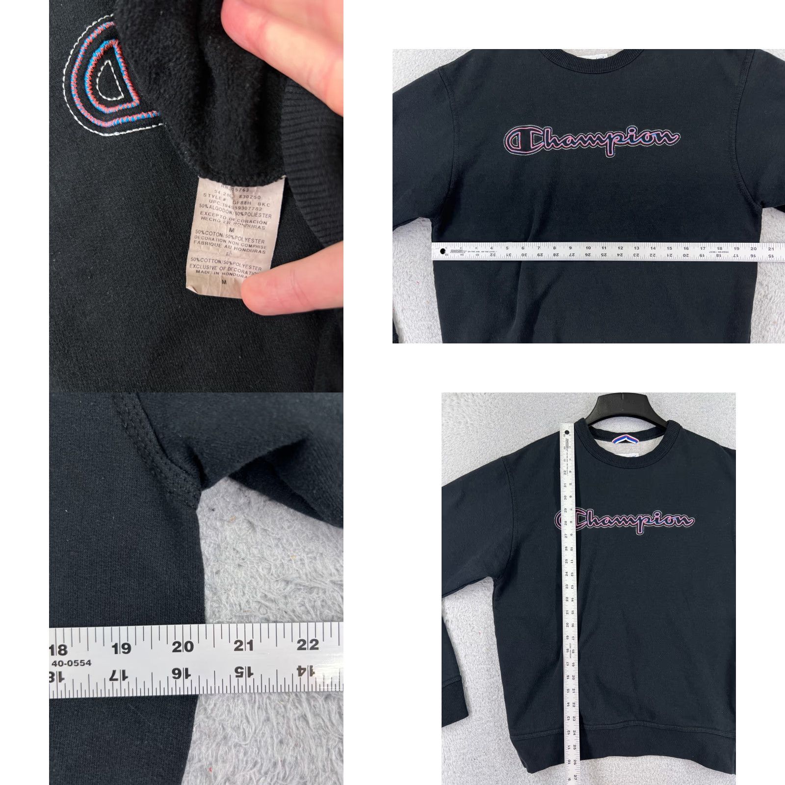 Champion Champion Sweater Adult Medium Black Spellout Cotton Blend Crew Neck Pullover Size US M / EU 48-50 / 2 - 8 Thumbnail