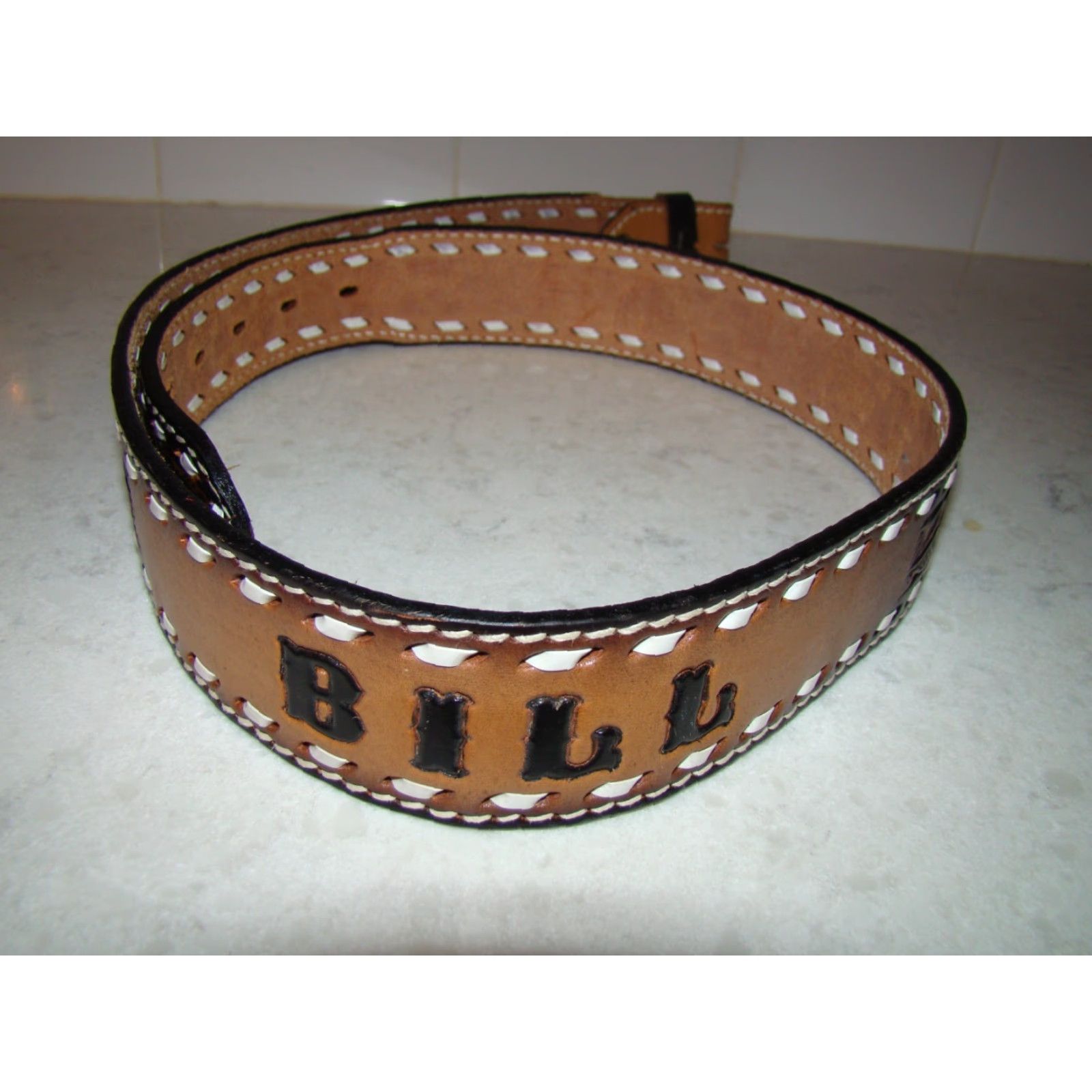 Vintage VINTAGE Tex-Made Belt Mens 38" Tooled Leather Black Brown Cowboy Rodeo Western Belt Size 38 - 2 Thumbnail