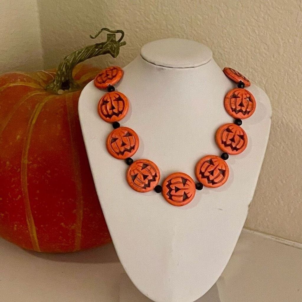 Other Trendy Orange Dyed Jack O Lantern Stone Beaded Necklace Size ONE SIZE - 5 Thumbnail