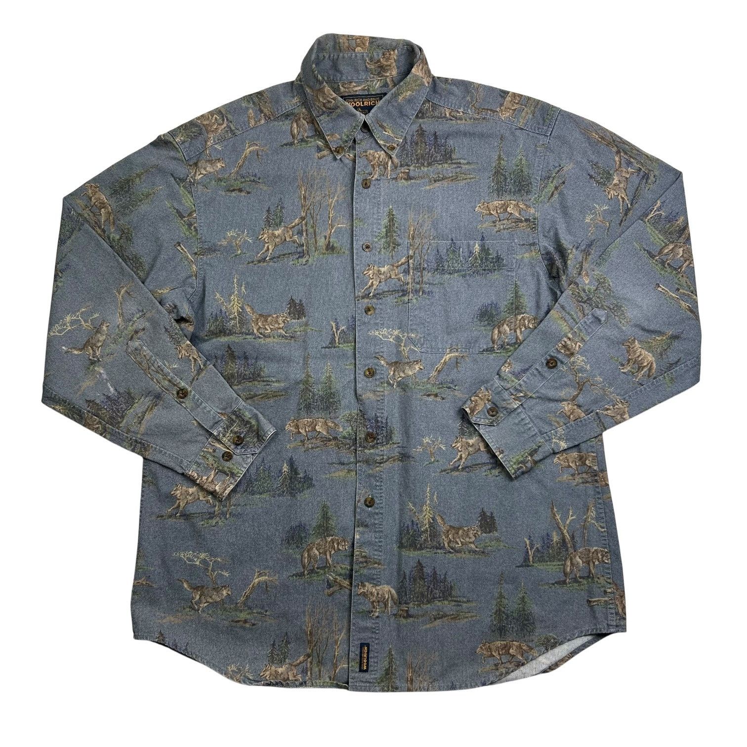 Woolrich Woolen Mills Vintage 1990s Woolrich Wolf in Forest Button-Down Shirt Size US L / EU 52-54 / 3 - 1 Thumbnail