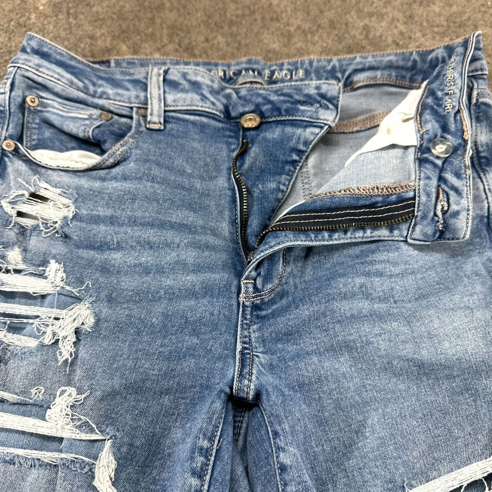 American Eagle Outfitters American Eagle Outfitters Jeans Womens 12 Blue Super Hi Rise Flare Stretch Distressed Regular 5-Pocket Denim Inseam 33 Size 34" / US 12 / IT 48 - 2 Thumbnail