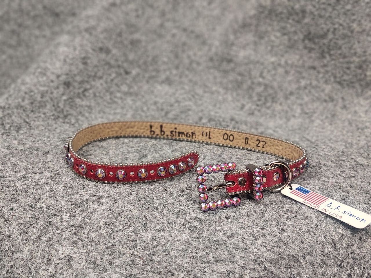 B.B.Simon Swarovski Crystal Red Leather collar Dog belt