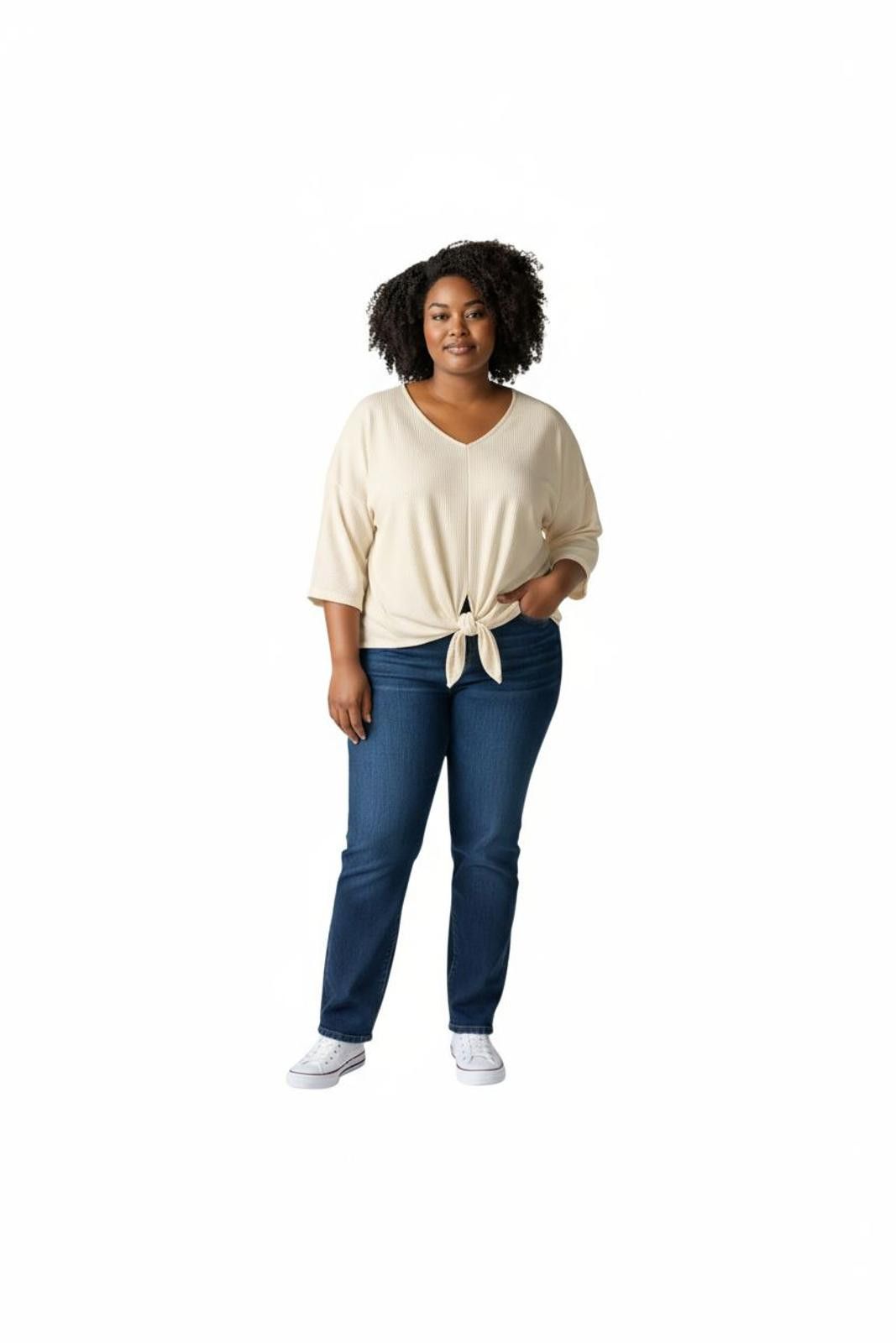 Other Ruby Rd. Women's Cream Tie-Front V-Neck Top Size 3XL / US 20-22 - 2 Thumbnail