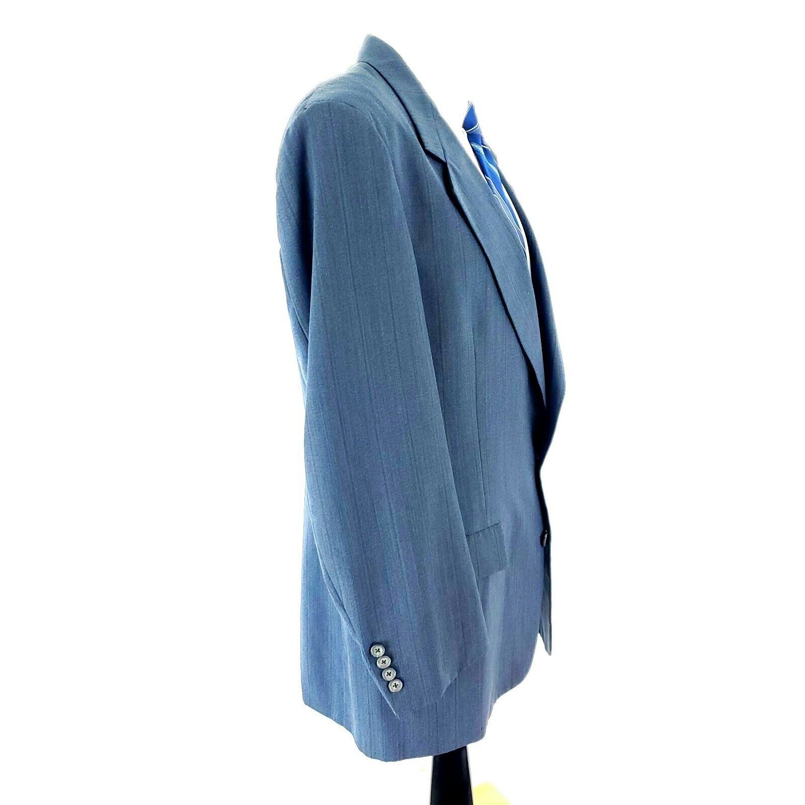 Austin Reed Austin Reed Wool 2 Button 2 Piece Suit 40L Gray Blue Striped Size 40L - 7 Thumbnail