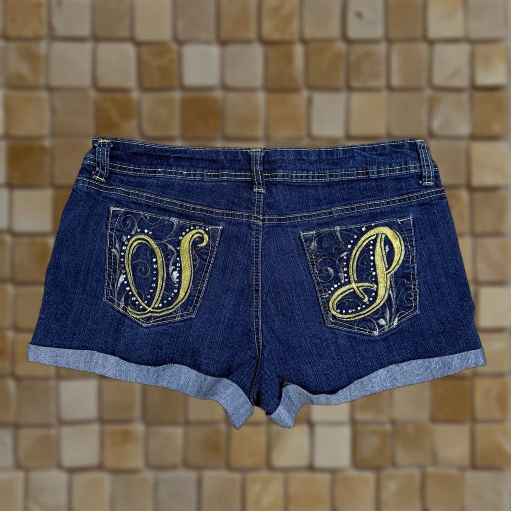Southpole Southpole Women's Denim Cuffed Short Shorts Rhinestone Embroidered NO TAG Blue 14 Regular Inseam 2 in Low Rise 6.5-8.5 in Jeans Shorts Mens Womens? Size 36" / US 14 / IT 50 - 1 Thumbnail