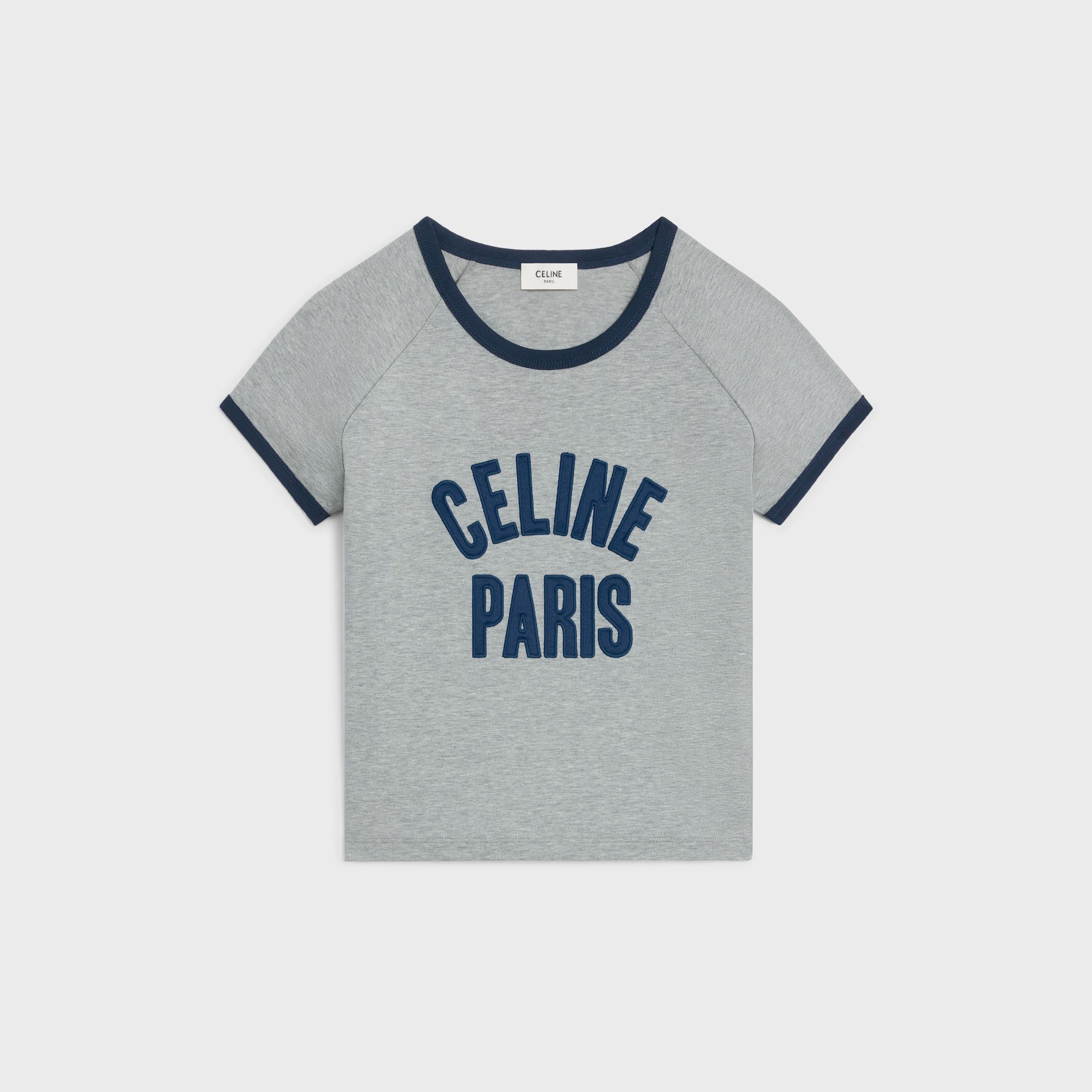 Celine CELINE PARIS T-SHIRT IN COTTON JERSEY grey melange/navy Size XXL / US 16-18 / IT 52-54 - 1 Thumbnail