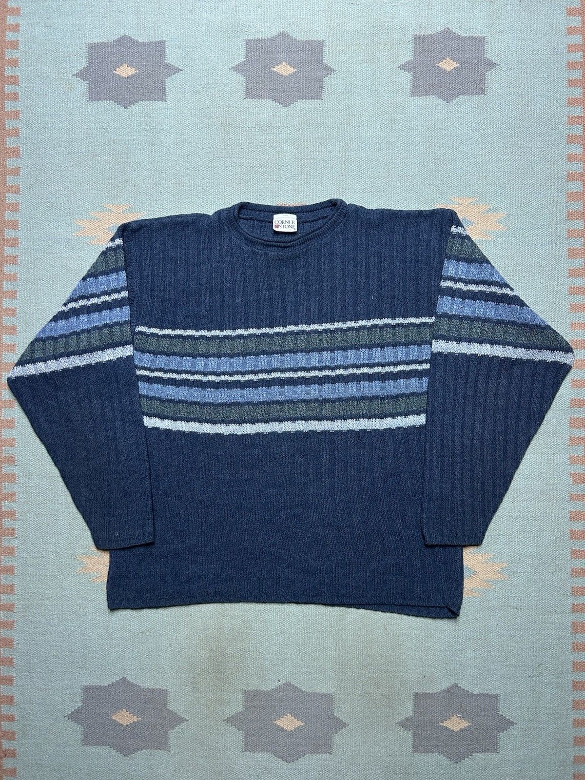Vintage Vintage acrylic knit sweater striped corner stone USA XL Size US XL / EU 56 / 4 - 1 Thumbnail