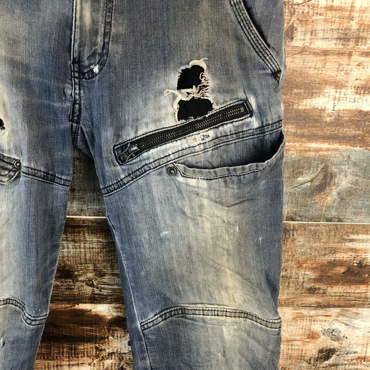 Japanese Brand Field Core Blue Distressed ripped Denim Pants #A2109 Size US 29 - 10 Thumbnail