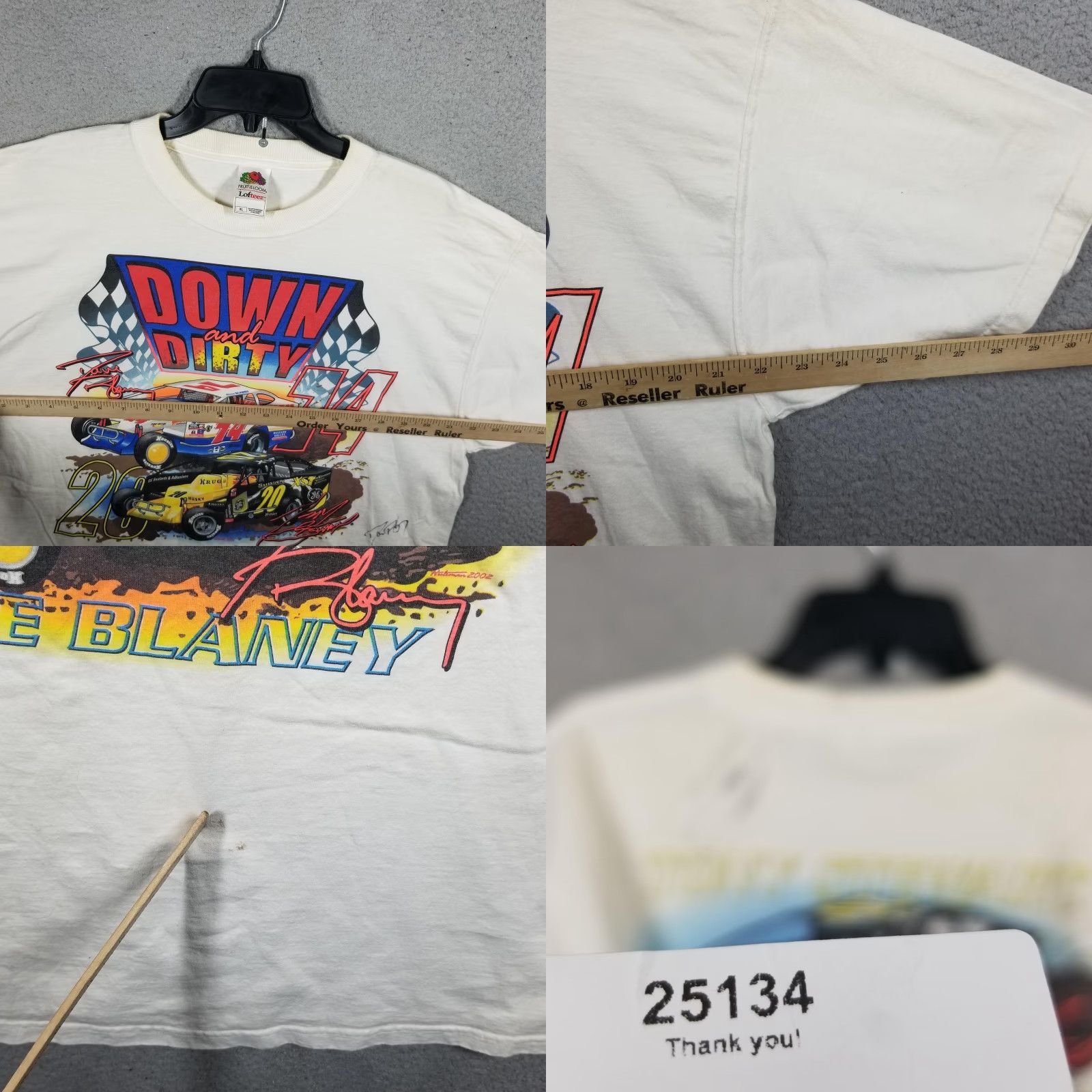 Fruit Of The Loom VINTAGE Tony Stewart Dave Blaney Racing Shirt Mens XL White Down & Dirty 2002 20 74 Graphic Print Size US XL / EU 56 / 4 - 8 Thumbnail