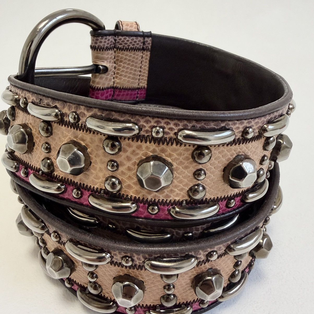 Miu Miu Mid 2000s Studded Snake Print Leather Belt Size ONE SIZE - 6 Thumbnail