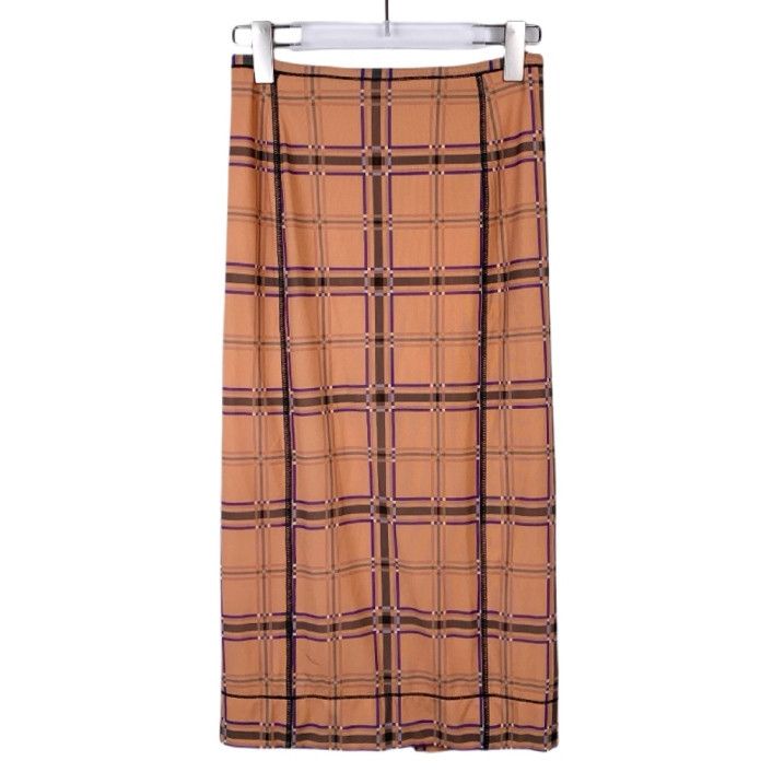 Miu Miu Apricot Pink Checkered Back Slit Straight Skirt