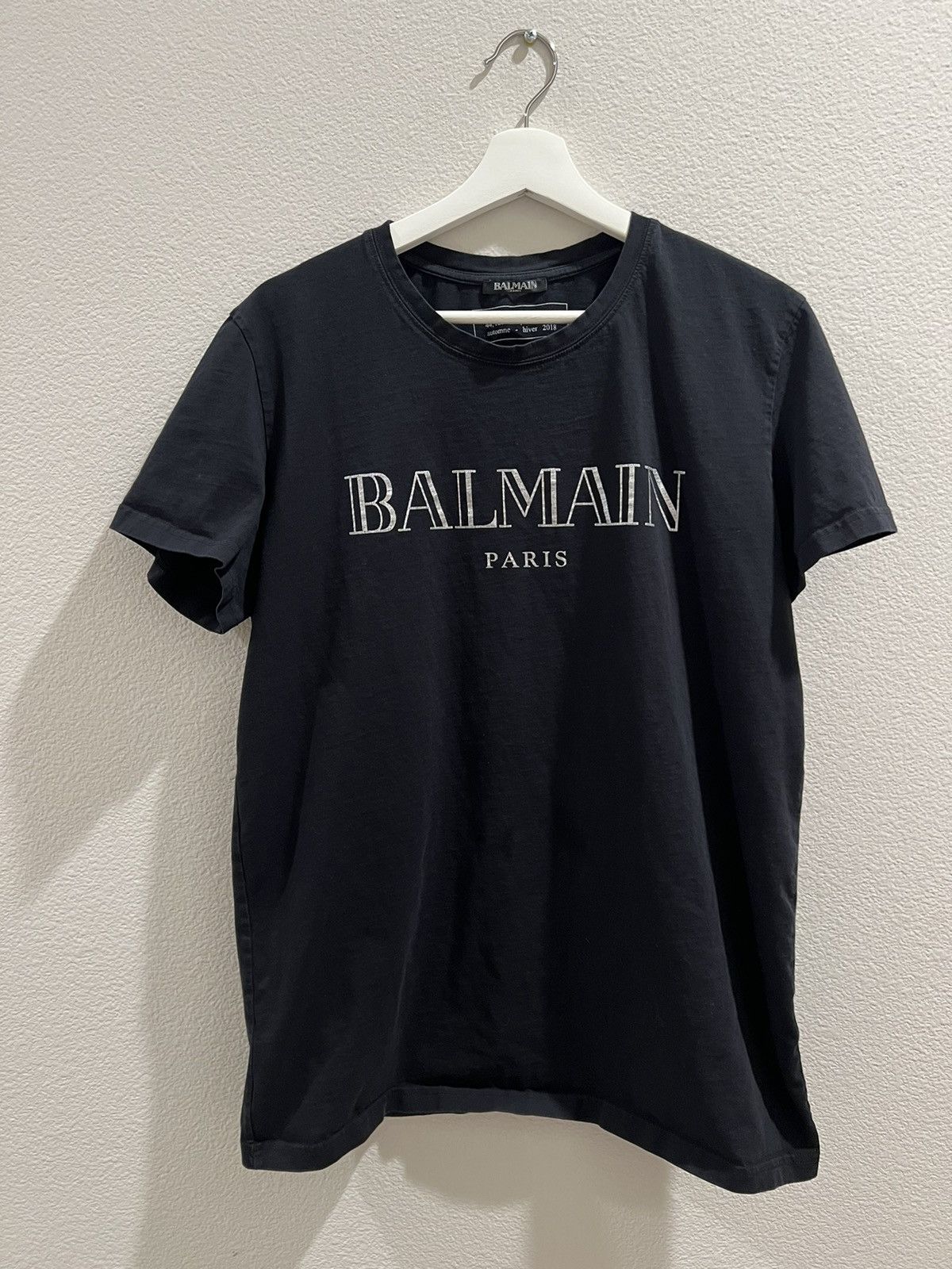 image of Balmain Logo Black T Shirt, Men's (Size XL)