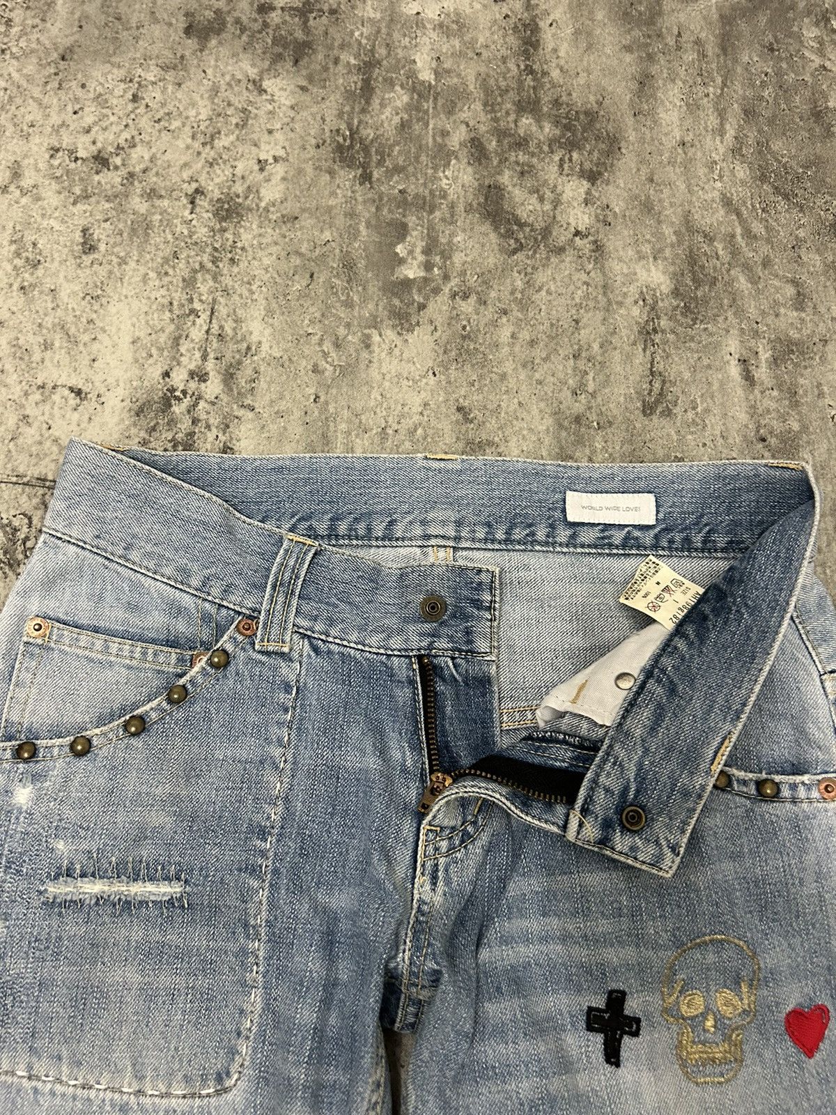Hysteric Glamour × Japanese Brand × Seditionaries Word Wide Love Skull Ring Distressed Jeans Size US 30 / EU 46 - 11 Thumbnail