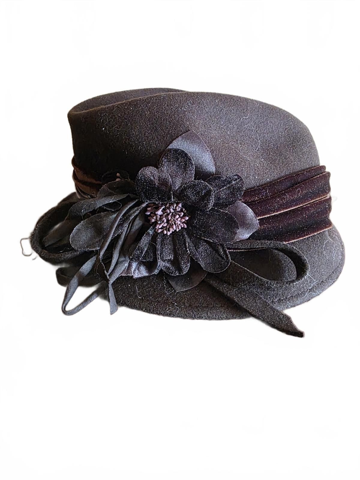 Giovanni Valentino Giovannio Brown Wool Felt Vintage Cloche Hat with Flower Size ONE SIZE - 2 Thumbnail