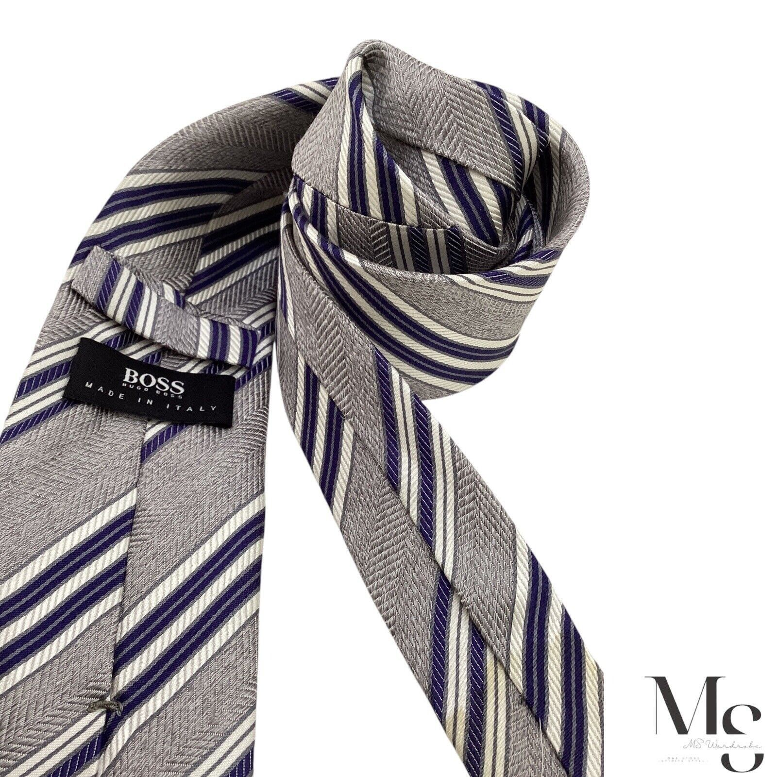 Hugo Boss BOSS HUGO BOSS XL Gray Regimental Striped Silk Tie Made In I Size ONE SIZE - 5 Thumbnail