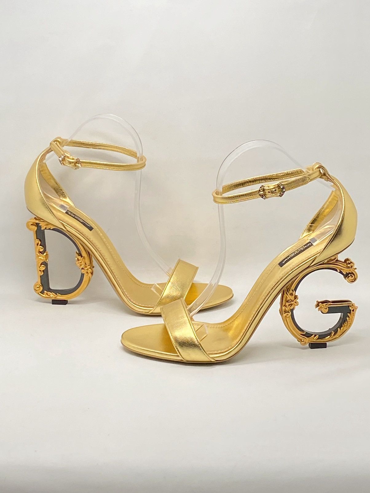 Dolce & Gabbana DOLCE&GABBANA Sculpted-Heel Metallic Leather Sandals size 41 Size US 11 / IT 41 - 2 Thumbnail