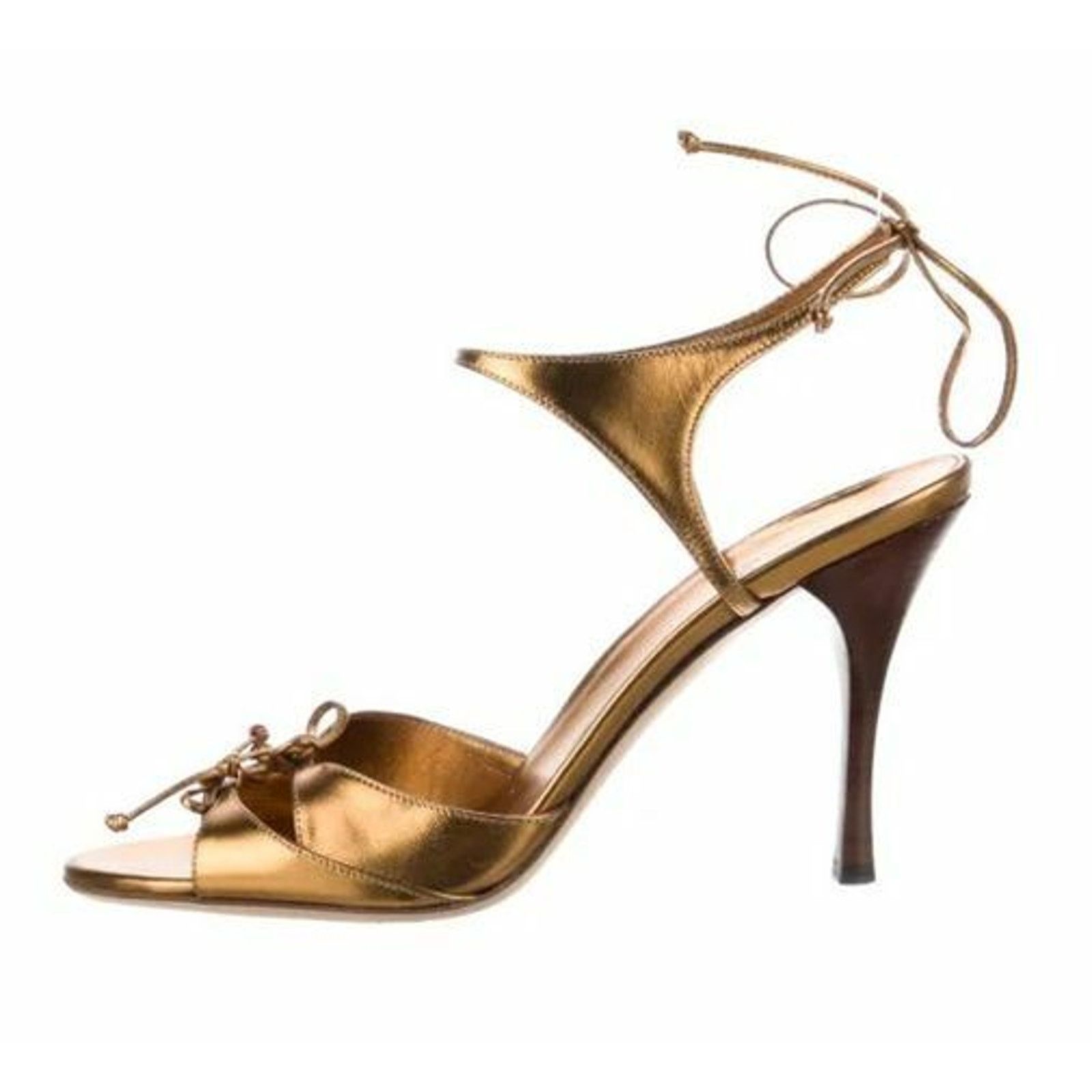 G0 NEW GUCCI Gold Metallic Leather Heels Shoes Size 7.5 B